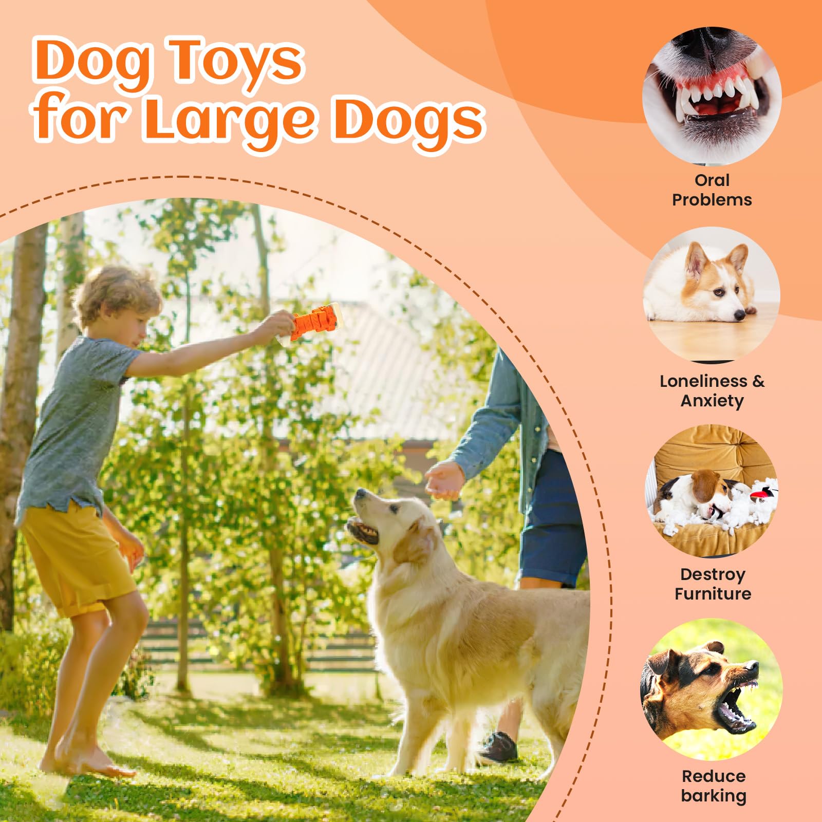 Durable Dog Toys For Aggressive Chewers - Indestructible, Interactive & Enriching Puzzle Toys (Orange, L)