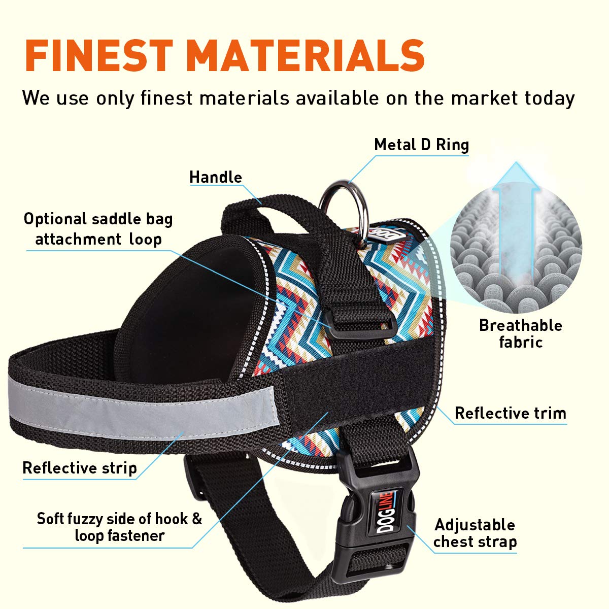 Dog Harness, Reflective No-Pull Adjustable Vest With Handle For Walking, Training, Service Breathable No - Choke Harness For Small, Medium Or Large Dogs Room For Patches Aztec Design 2 Xs 15'-19'