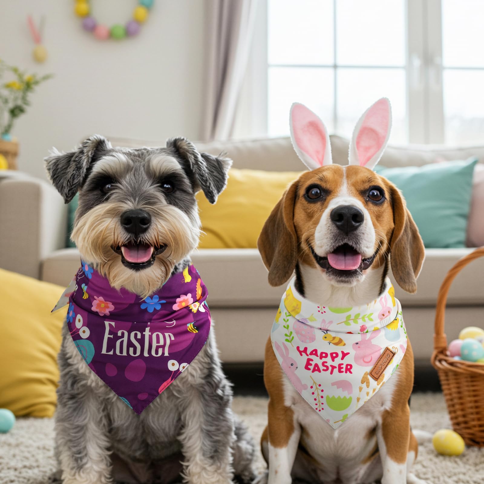 Shurung 4 Pack Easter Dog Bandanas Pet Reversible Triangle Scarfs Easter Puppy Bandanas Spring Pet Accessories For Small Medium