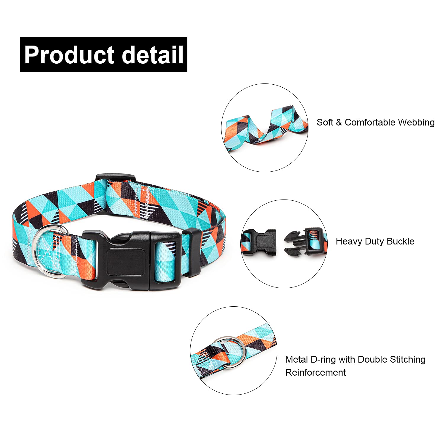 Suredoo Adjustable Dog Collar With Patterns, Ultra Comfy Soft Nylon Breathable Pet Collar For Small Medium Large Dogs (L, Geometry)