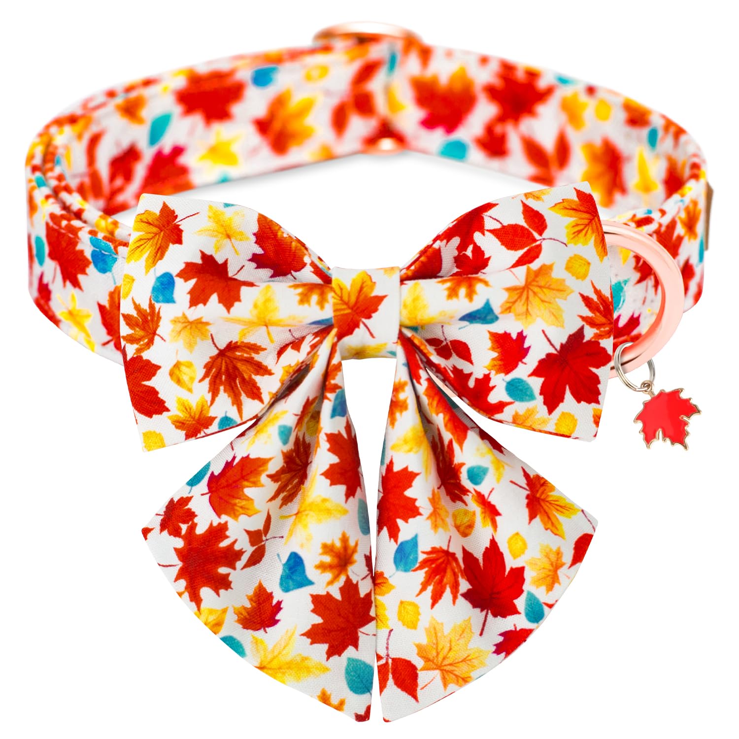 Tunkoo Autumn Fall Dog Collar With Elegant Bow Tie - Durable, Adjustable And Stylish Red Pet Collar, Available In Small Medium L