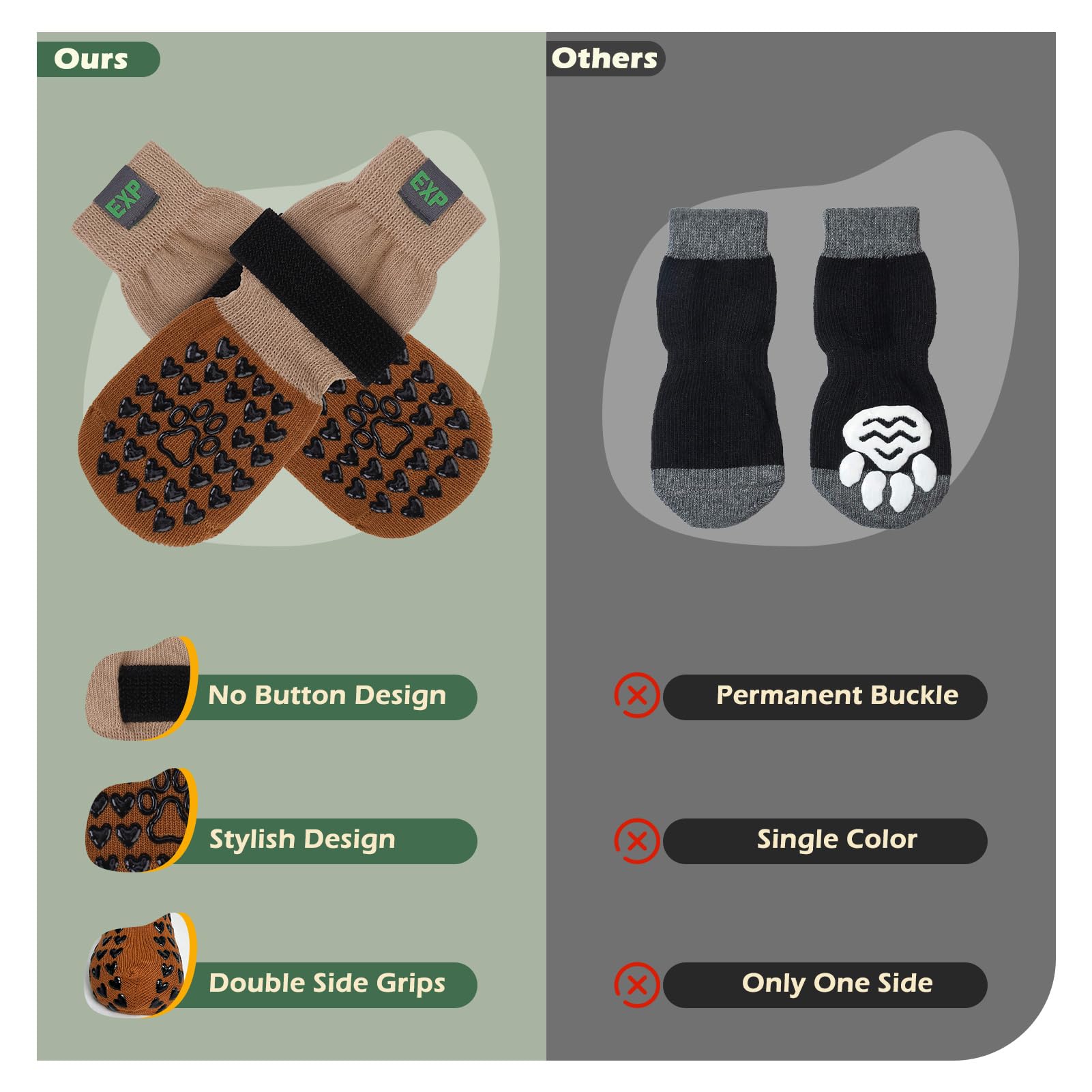 EXPAWLORER Anti Slip Dog Socks to Prevent Licking Paws - Dog Boots & Paw Protectors for Winter, Dog Booties for Hardwood Floors,