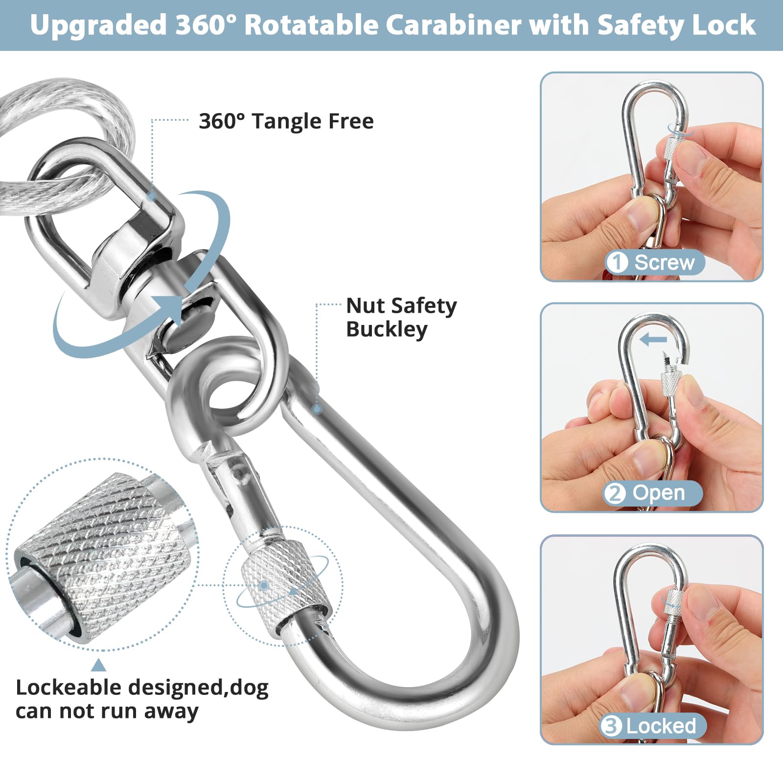 Jenico Dog Tie Out Cable: 30 Ft Dog Lead For Yard - Heavy Duty Chain Leash Outside For Small Large Dogs Up To 500 Lbs - Outdoor