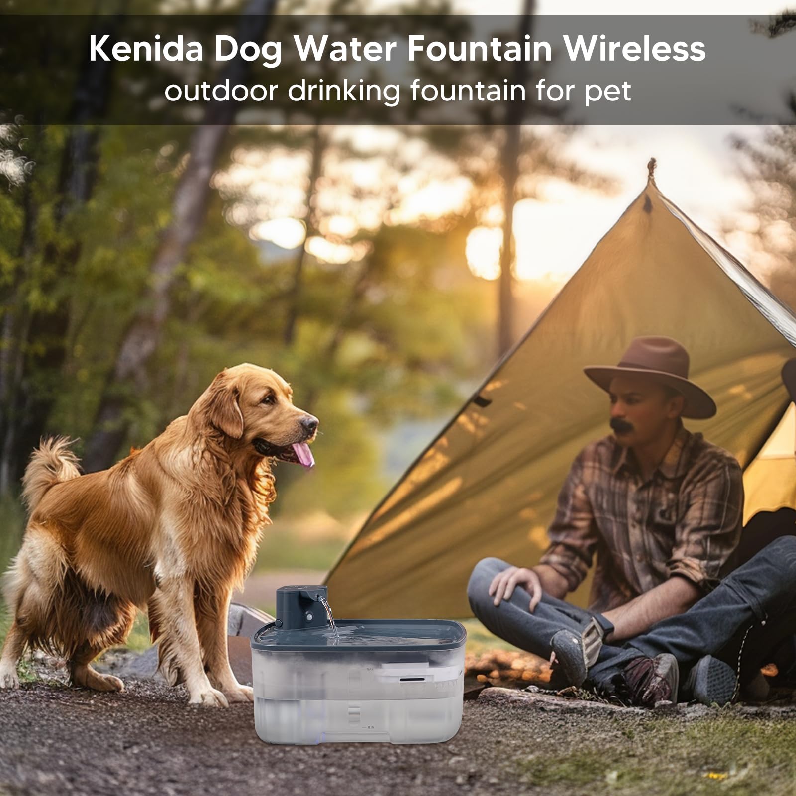 Kenida Dog Water Fountain Wireless,2.1GAL/8L Large Dog Water Fountain Battery Operated, Dog Fountain Water Bowl with Sensor,Wire