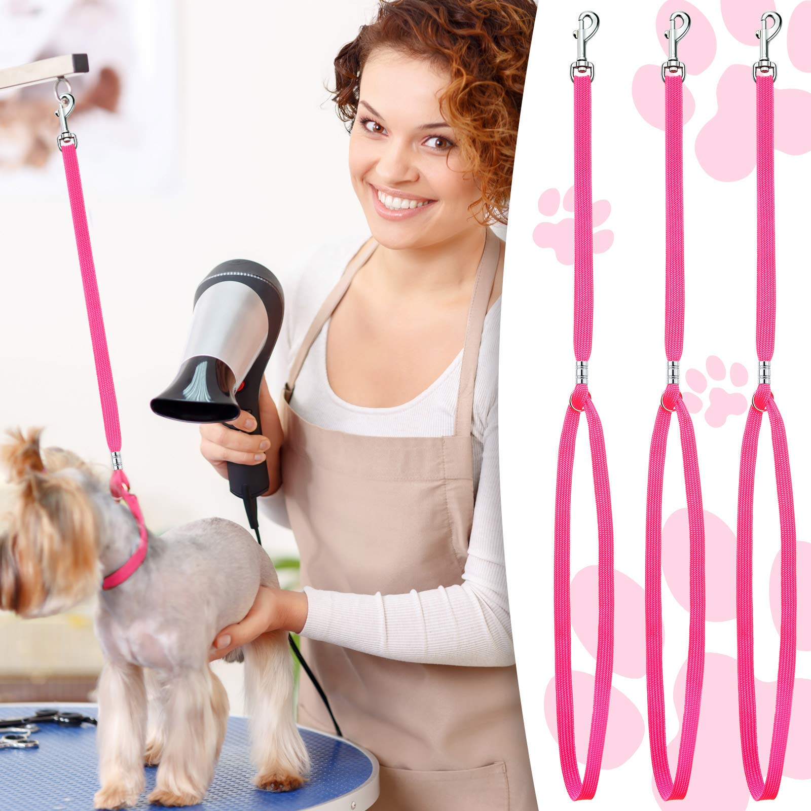 9 Pieces Pet Grooming Loops Nylon Restraint Noose Adjustable Fixed Dog Cat Safety Rope For Pet Grooming Table Bathtub (Pink)