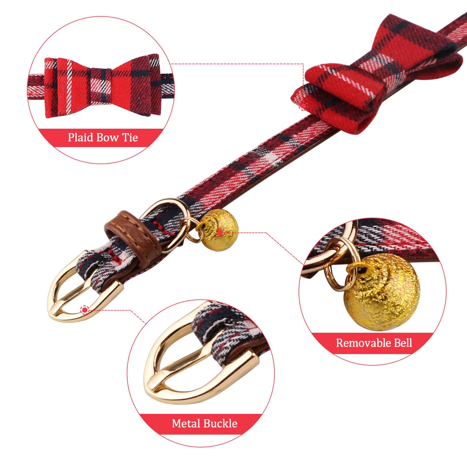 3 Pcs Puppy Collar And Leash Set Dog Collars For Small Dogs Dog Bow Tie With Bell Puppy Bandana Leather Dog Collar For Small Dogs Puppies And Cats(Red)