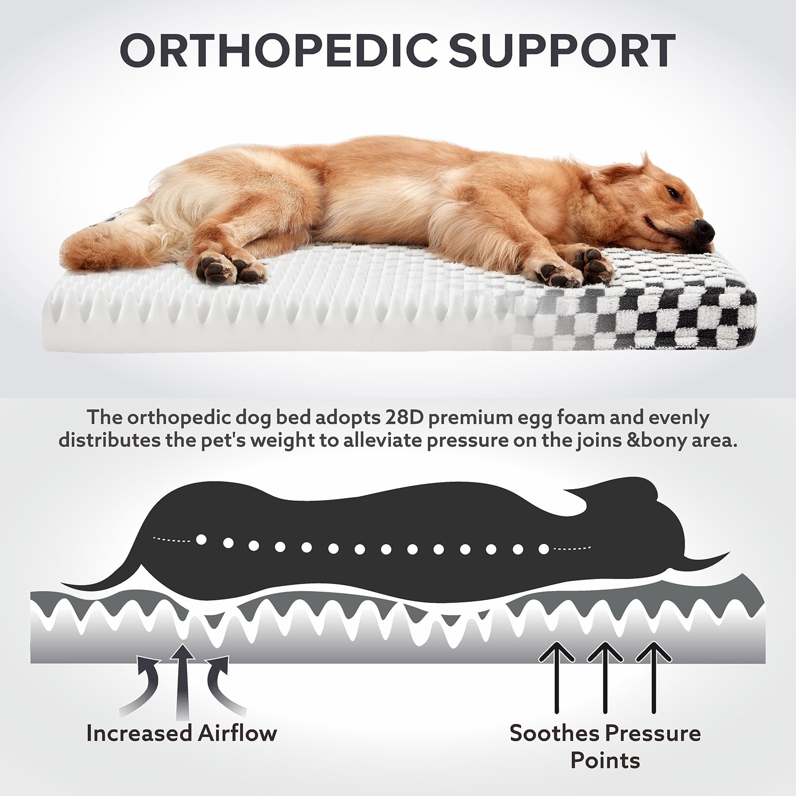 Joejoy Dog Bed For Large Dogs, Xlarge Orthopedic Dog Bed With Removable Washable Cover, Cute Modern Plush & Memory Egg Crate Foa