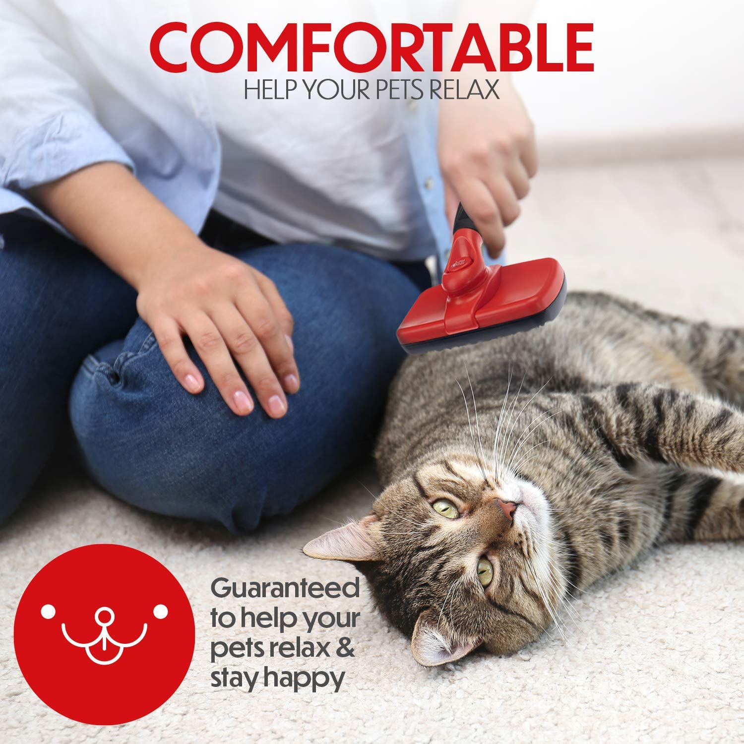 Pet Pull Self Cleaning Slicker Brush For Cat And Dog Coat - Detangler Dog Brush For Shedding & Grooming - Super Easy To Clean Deshedding Grooming Tool Removes Loose Pet Hair, Mats And Tangles (Red)