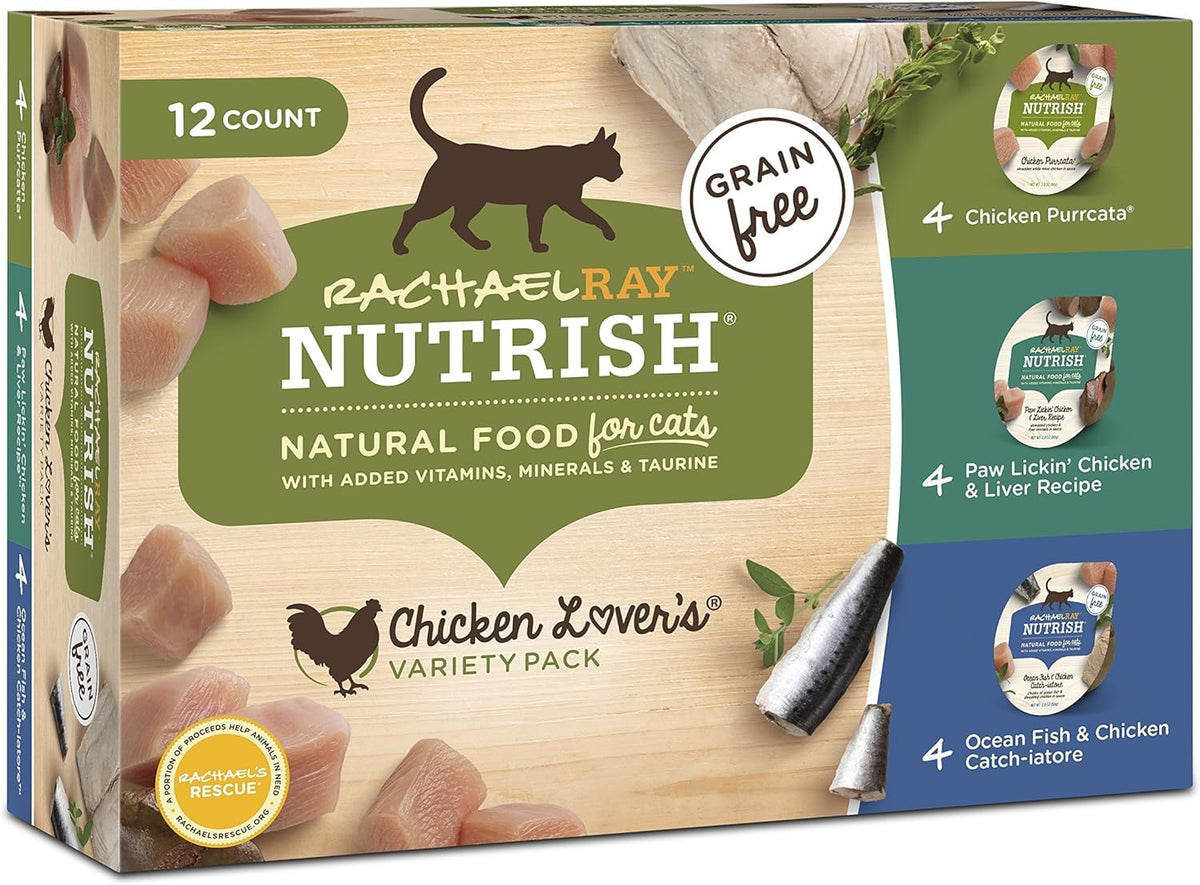 Rachael Ray Nutrish Premium Wet Cat Food, Chicken Lovers Variety Pack, Grain Free, 2.8 Oz. Tub, Pack Of 12