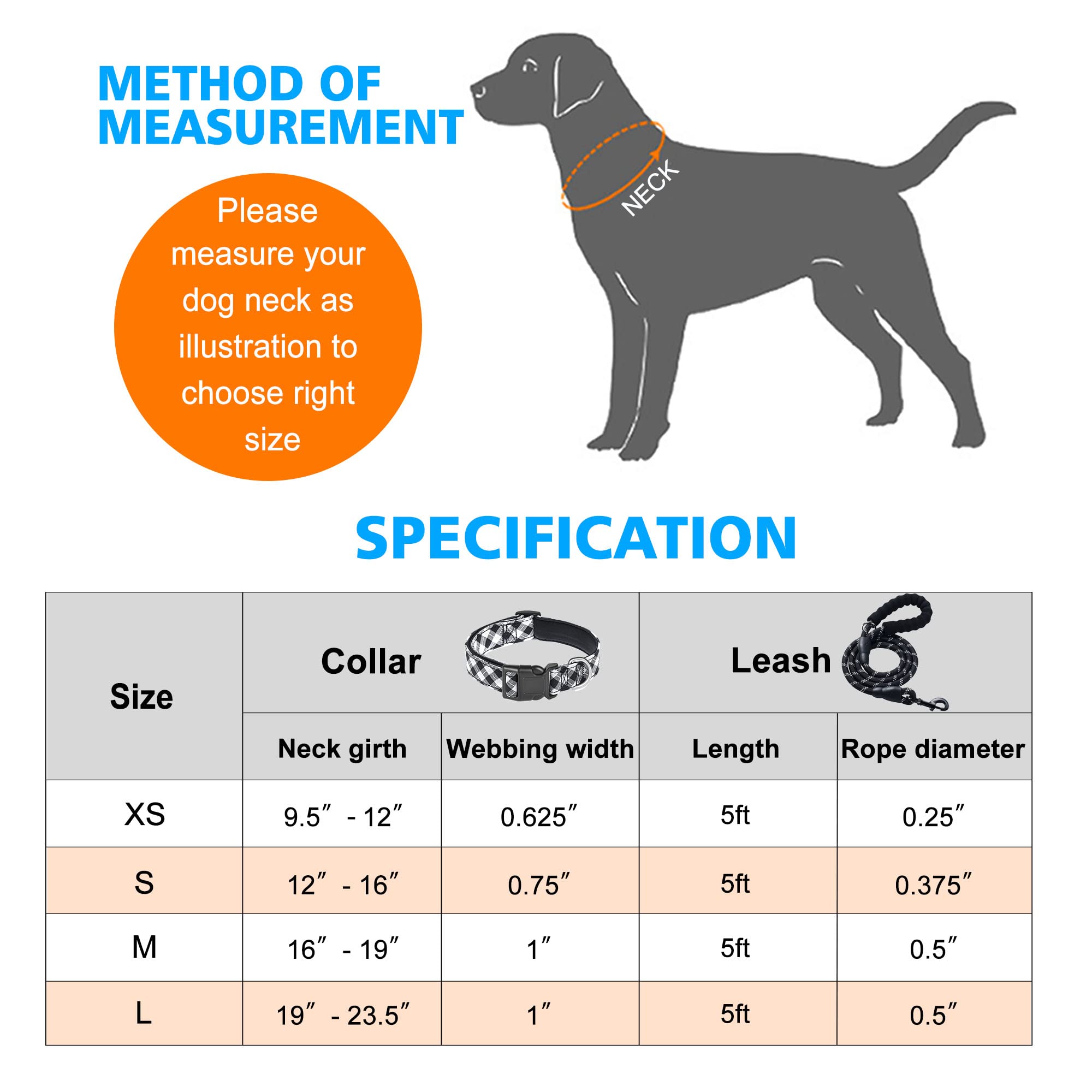 Ladoogo Reflective Dog Collar Padded With Soft Neoprene Breathable Adjustable Nylon Dog Collars For Small Medium Large Dogs (Medium (Pack Of 1), Black Plaid Collar+Leash)