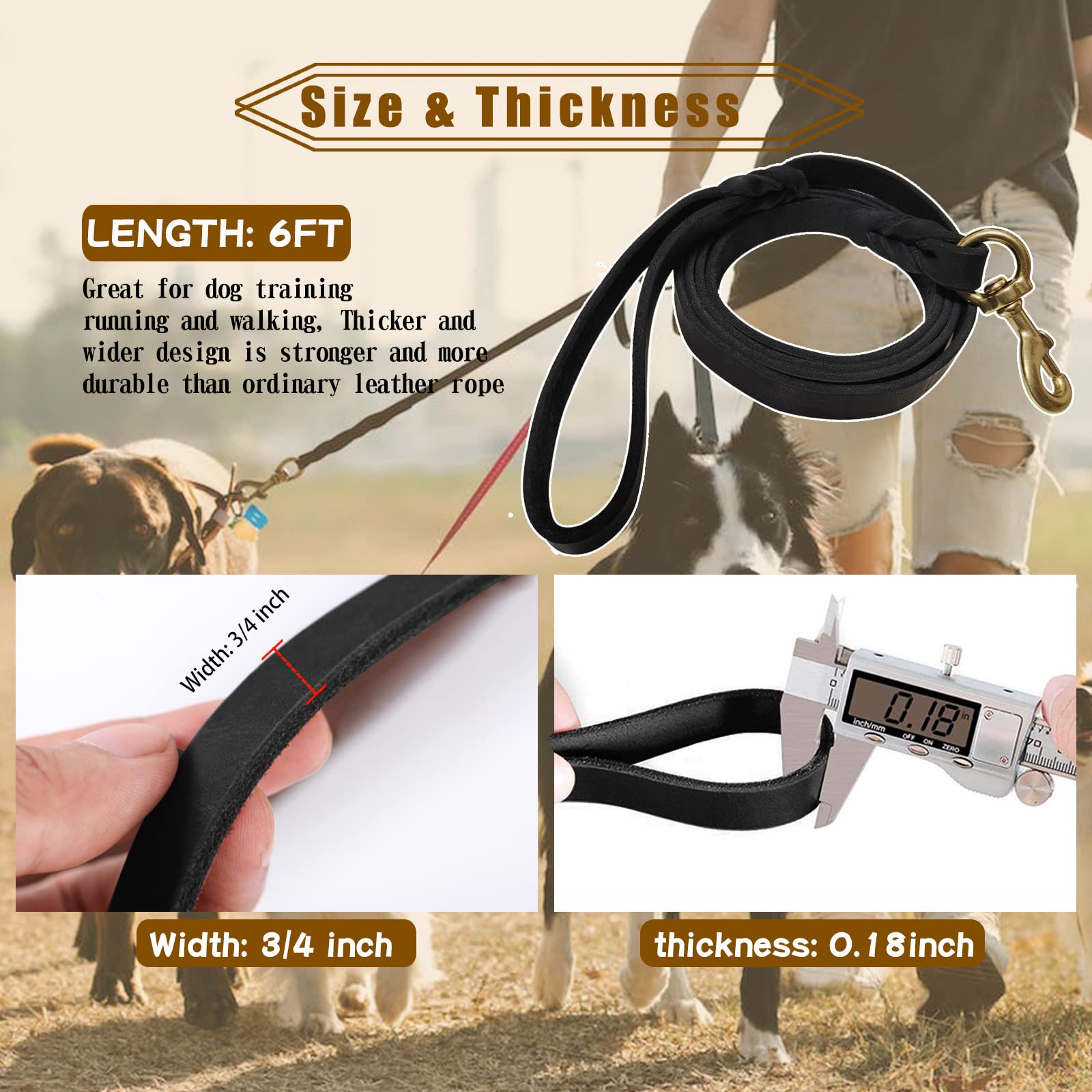 MERUOGKAR Leather Dog Leash - 6ft x 3/4 inch, Heavy Duty Genuine Leather Braided Dog Training Leash, Comfortable for Large, Medi