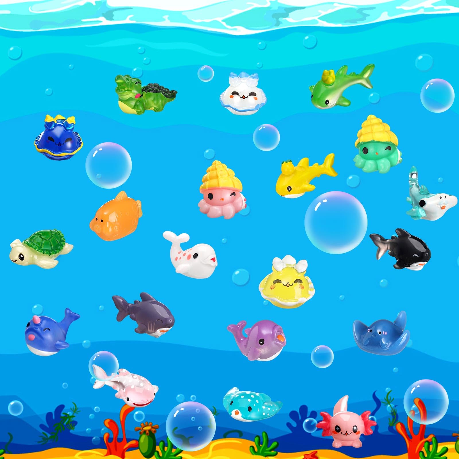 Bbto 72 Pcs Resin Ocean Animal Figurines Ornaments Miniature Ocean Animals Mini Resin Figures Aquarium Ornaments Charms For Fish