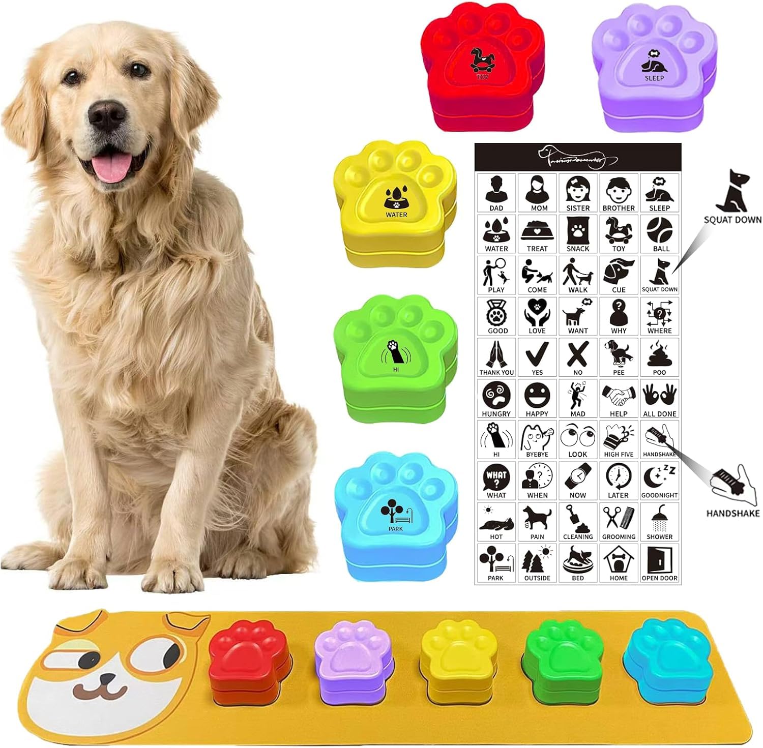 5 Pack Dog Buttons For Communication,Dog Speech Training Buzzer Set With Non-Slip Pad And 50 Training Stickers, Record And Playb