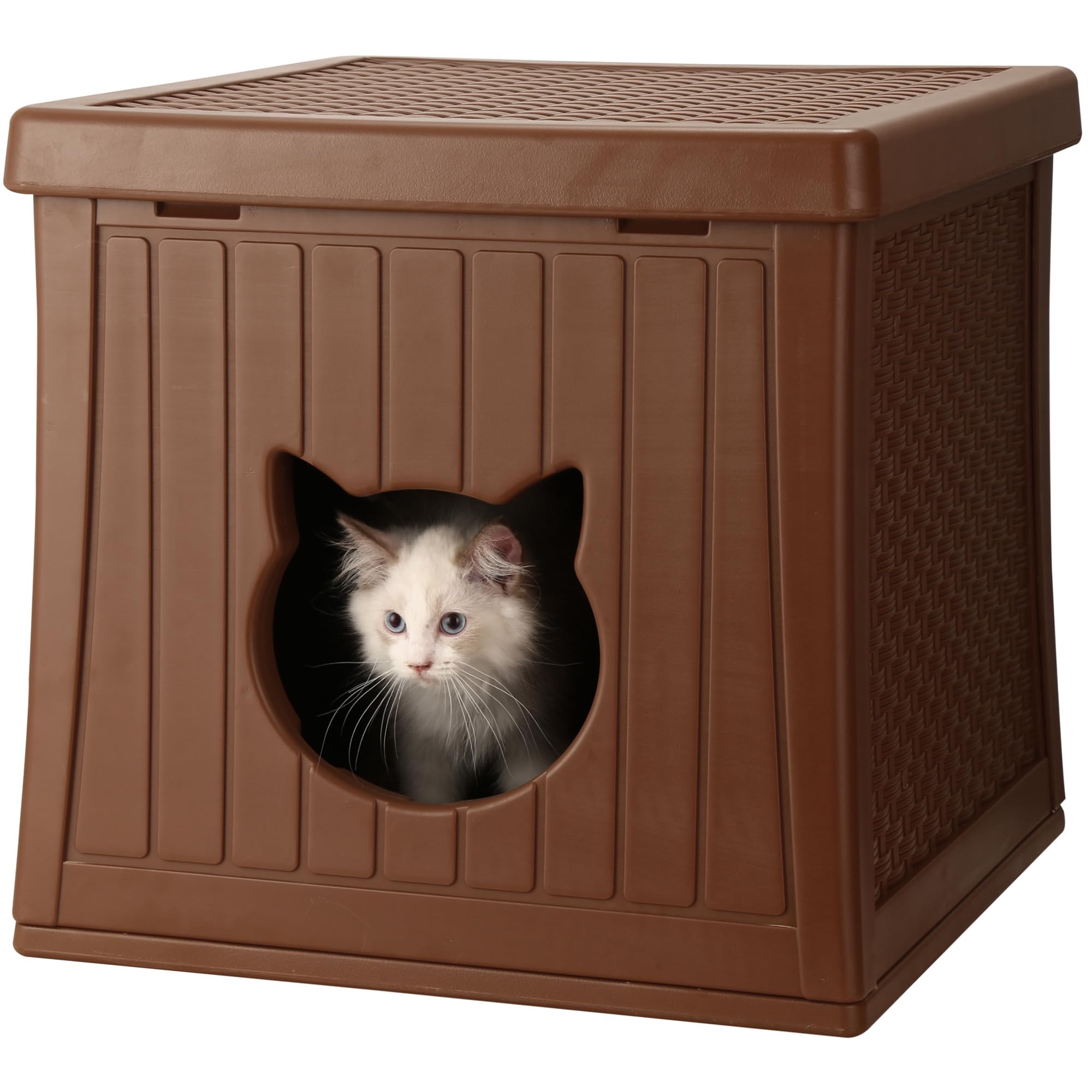 Ehhly Hidden Cat Litter Box Enclosure Furniture, Insulated Cat House Outdoor With Flip Lid For Easy Cleaning, Winter Feral Cat S