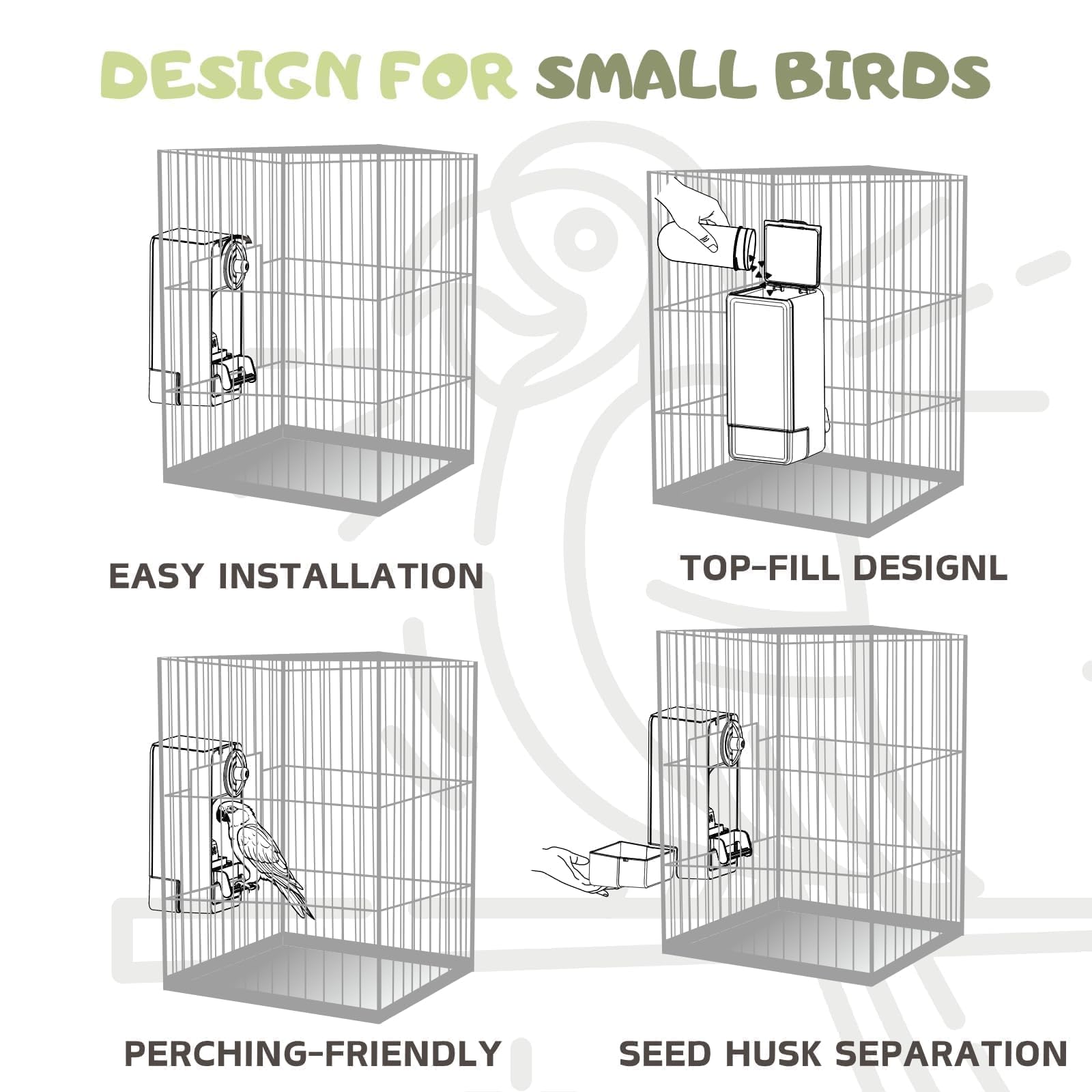 Automatic Bird Feeder, Bird Cage Feeder with Perch for Parakeet Canary Cockatiel Finch (Blue)