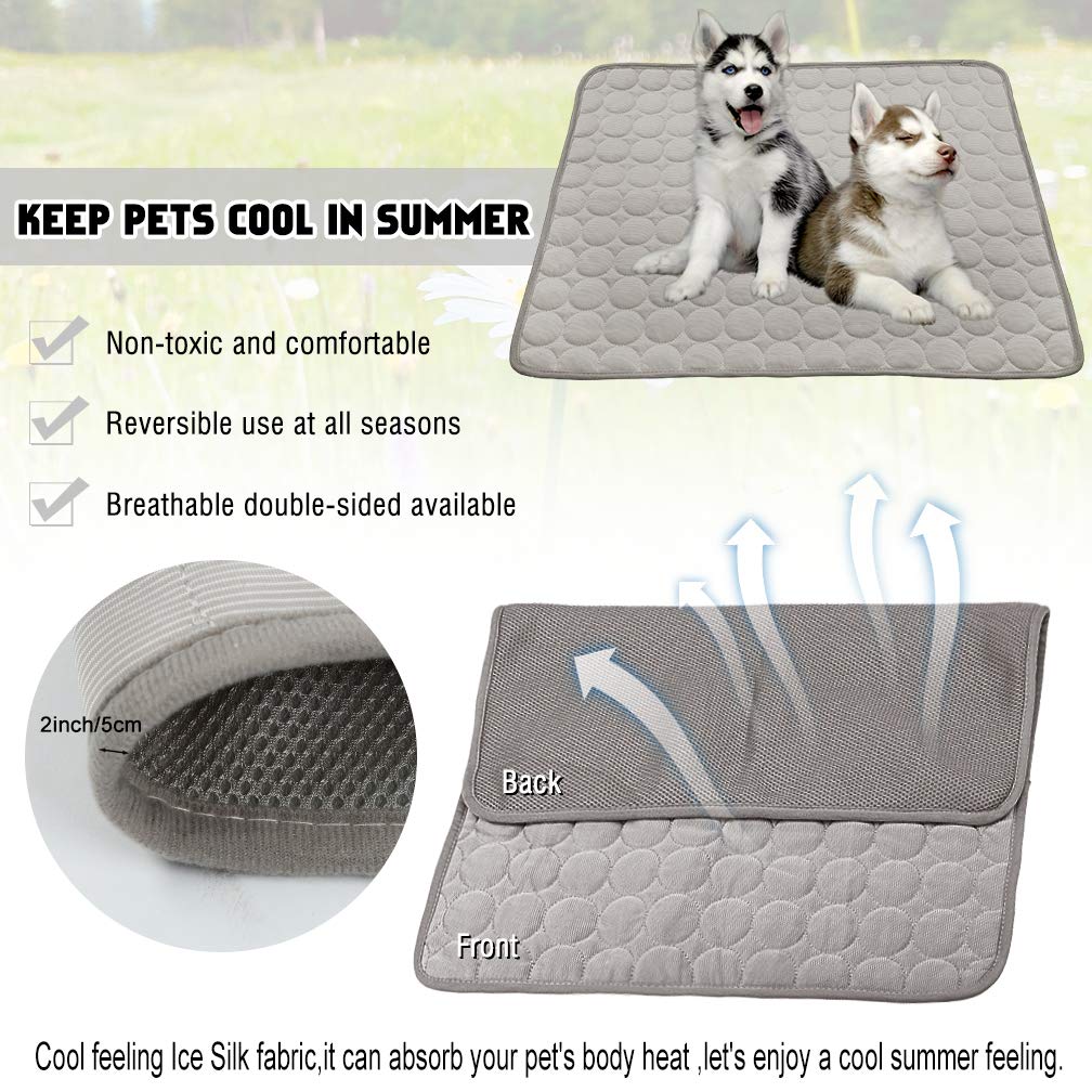 Vemee Summer Cooling Mat For Dogs & Cats - Breathable Ice Silk Self-Cooling Pet Mat, Portable & Washable - 28 X 22In, Grey