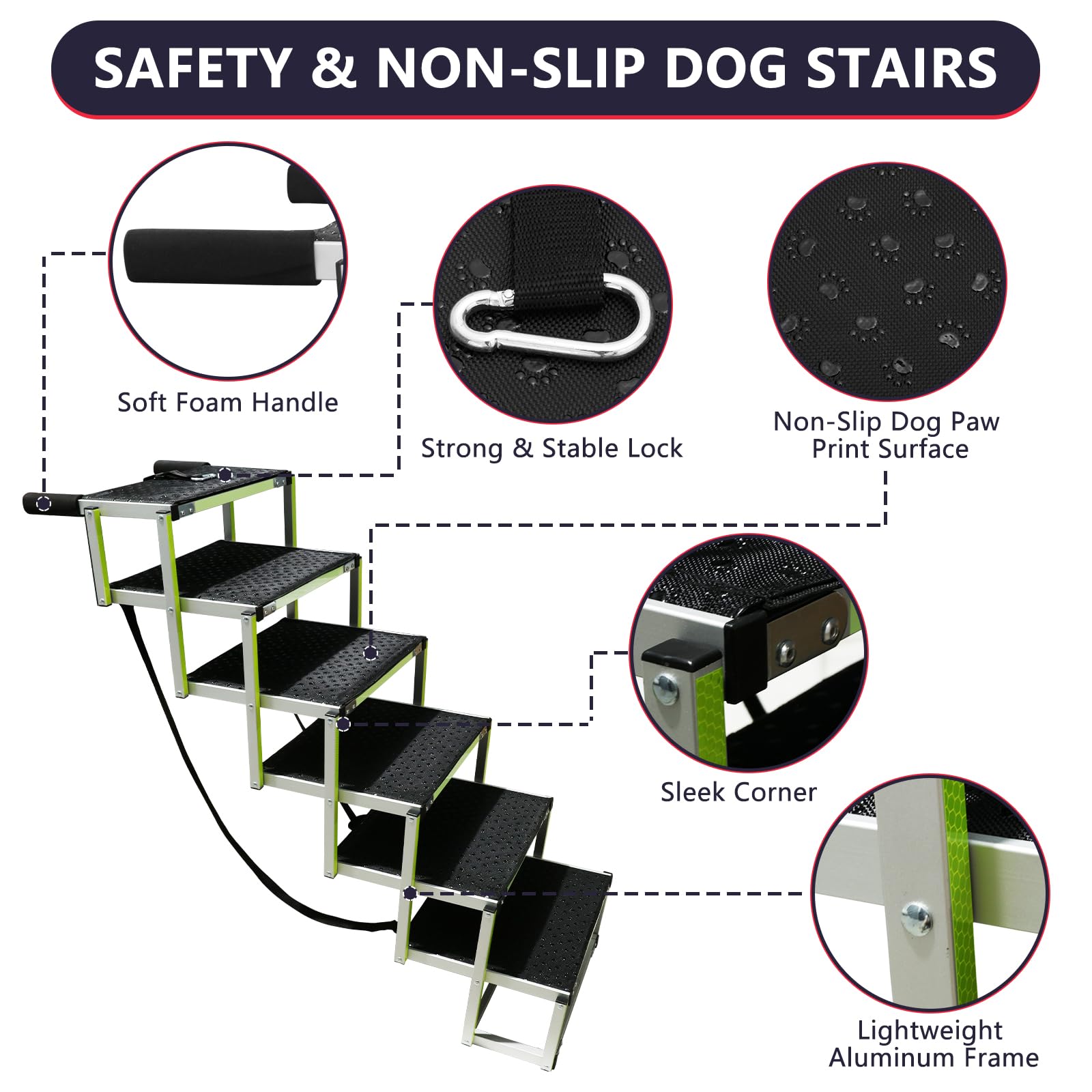 Pensun Dog Ramps For Small & Big Dogs Portable Folding Pet Stairs With Nonslip Surface Foldable Truck Ramp Stairs For Car, Suv A