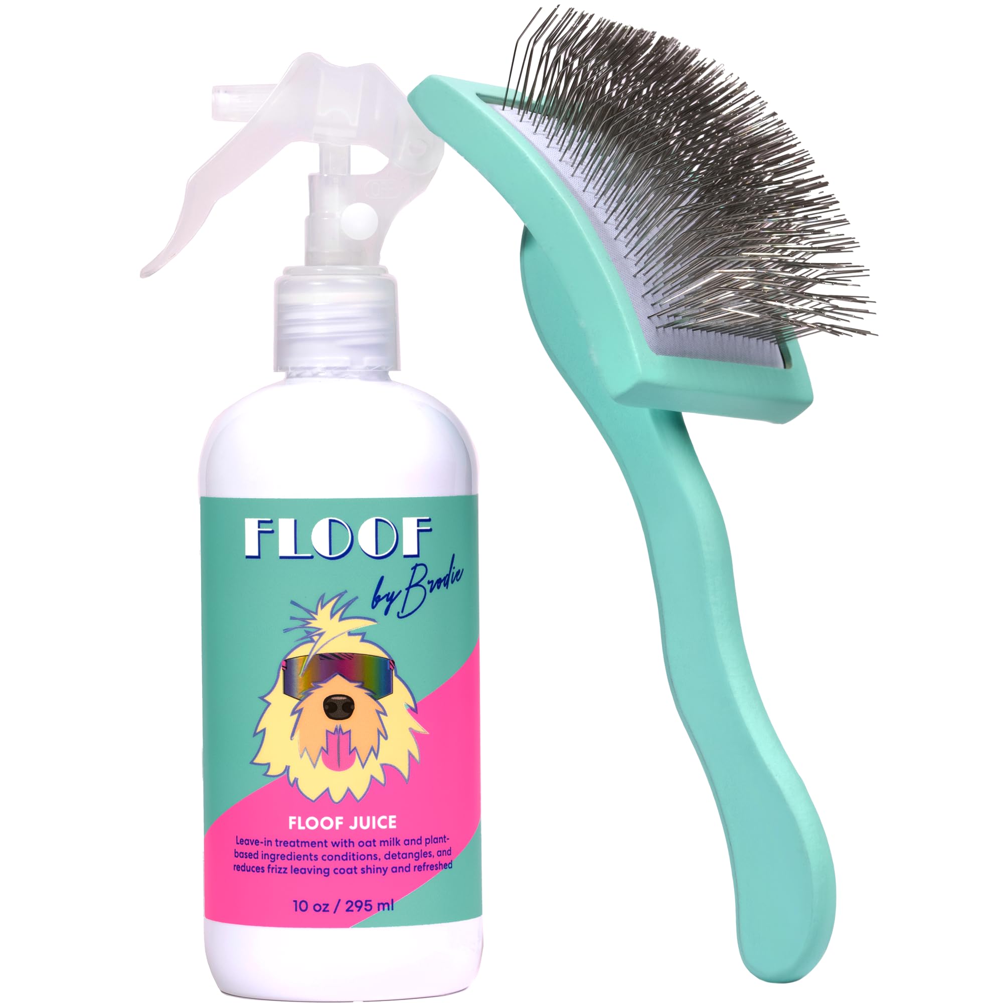 Floof Style Duo - Floof Juice And Brodie Brush - Dog Slicker Grooming Wire Brush And Conditioner And Detangler Kit Gift Set For 