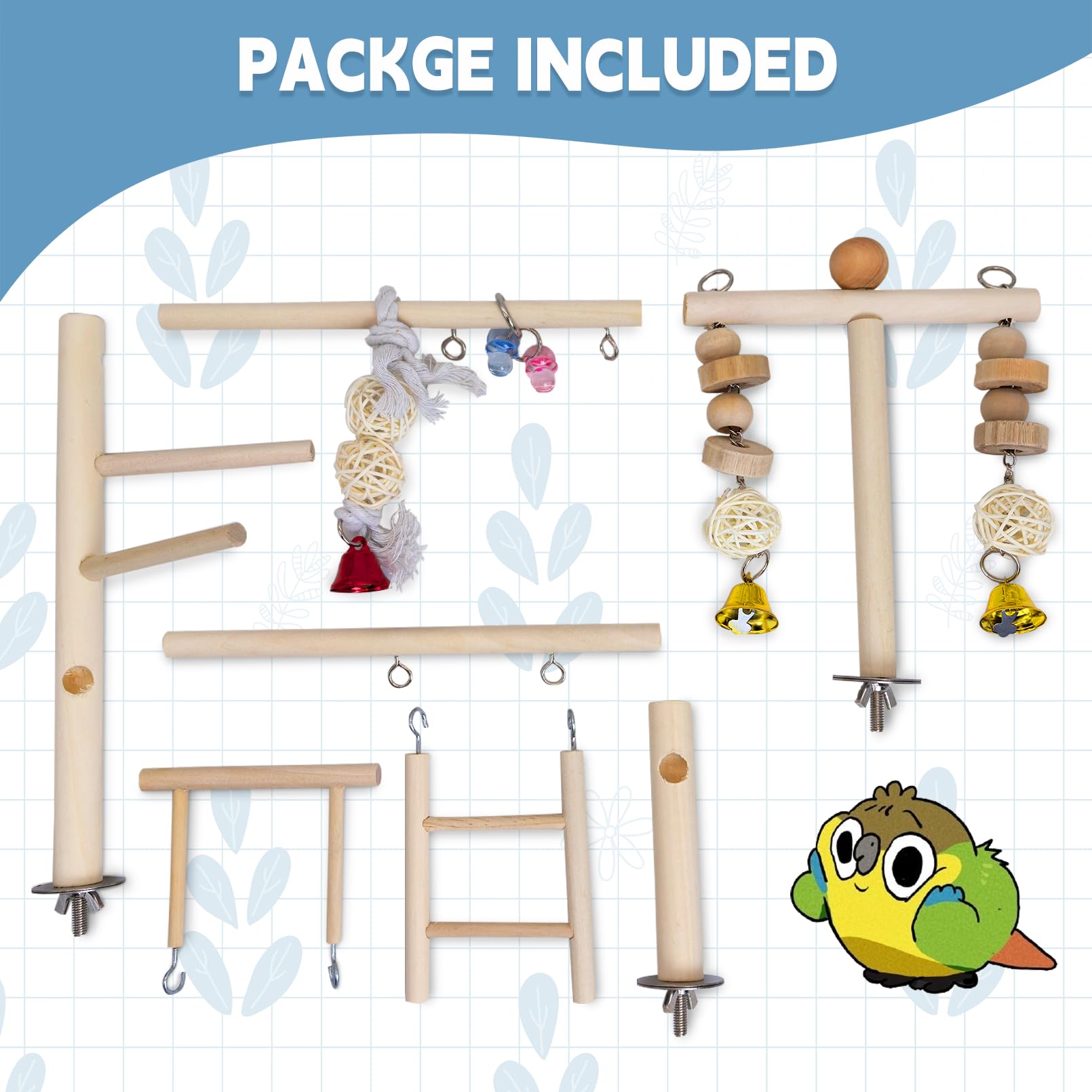Pinvnby Bird Playground Parrot Play Gym Parakeet Cage Play Stand Wooden Perches Playpen Ladders Conure Chewing Climbing Swing To