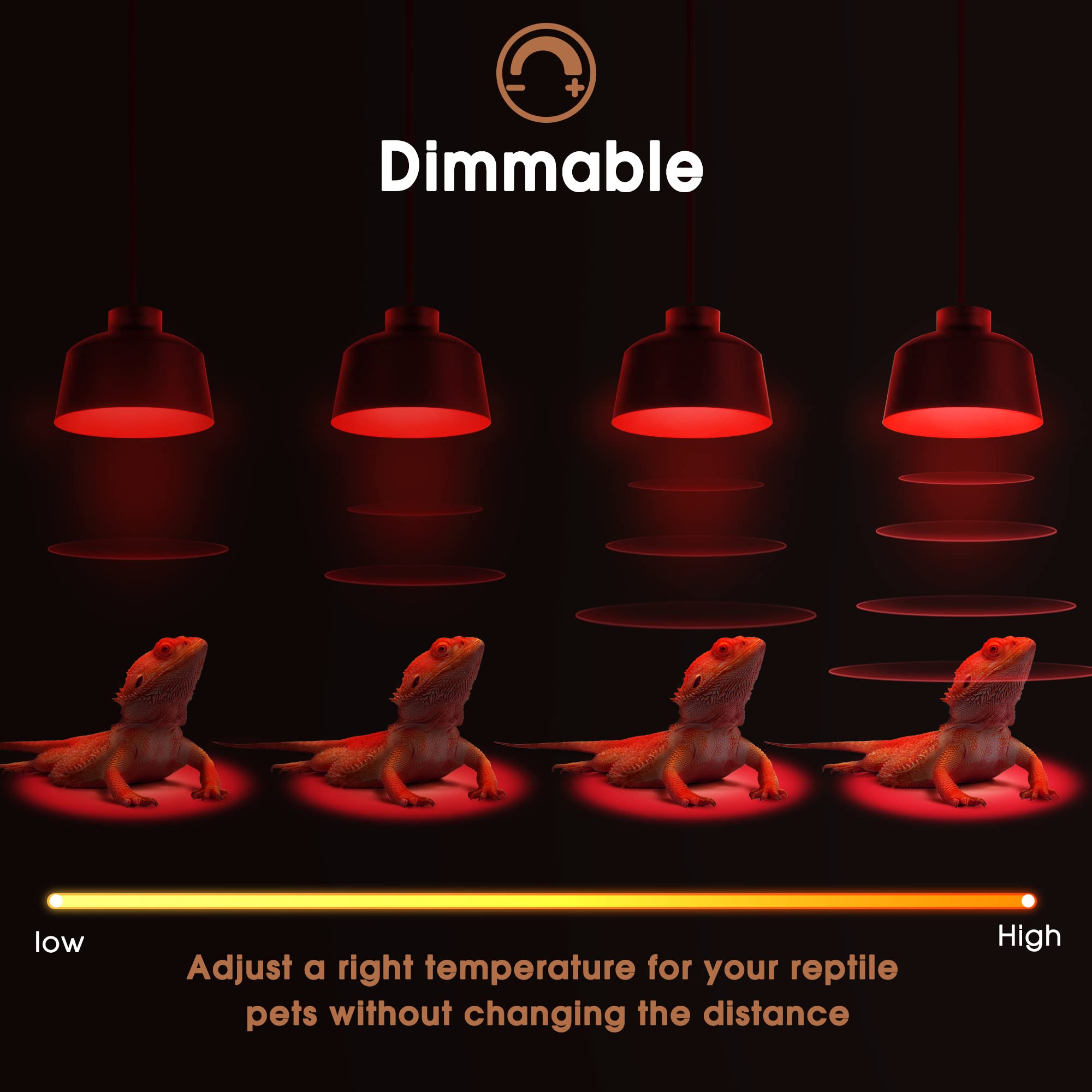 Briignite Reptile Heat Lamp Red, Reptile Night Lamp 50W, G9 Heat Bulb & Dome Reptile Light Fixture, Aluminum Reflector, Dimmable