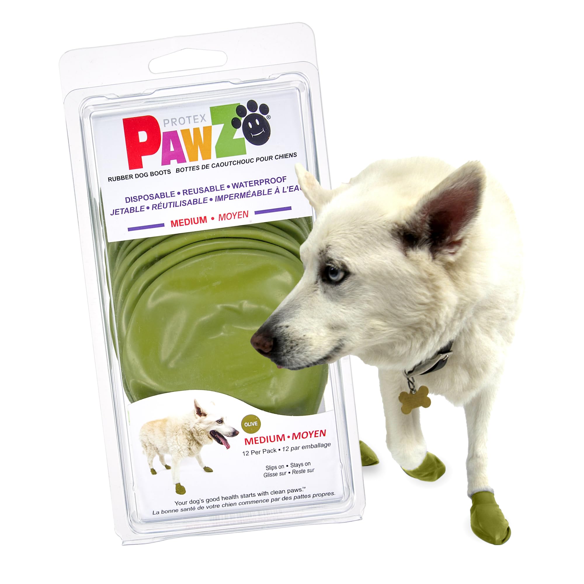 Pawz Rubber Dog Boots For Paws Up To 2 1/2', 12 Pack - All-Weather Dog Booties For Hot Pavement, Snow, Mud, And Rain - Waterpro