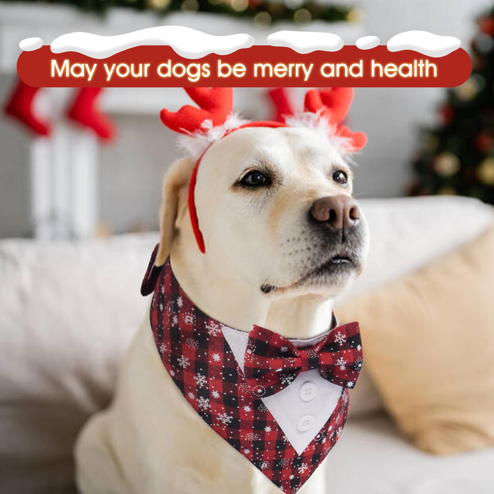 FUAMEY Dog Tuxedo - Formal Dog Bandana Collar with Bow Tie, Adjustable Pet Party & Wedding Attire, Valentines Cosplay, Snowflake