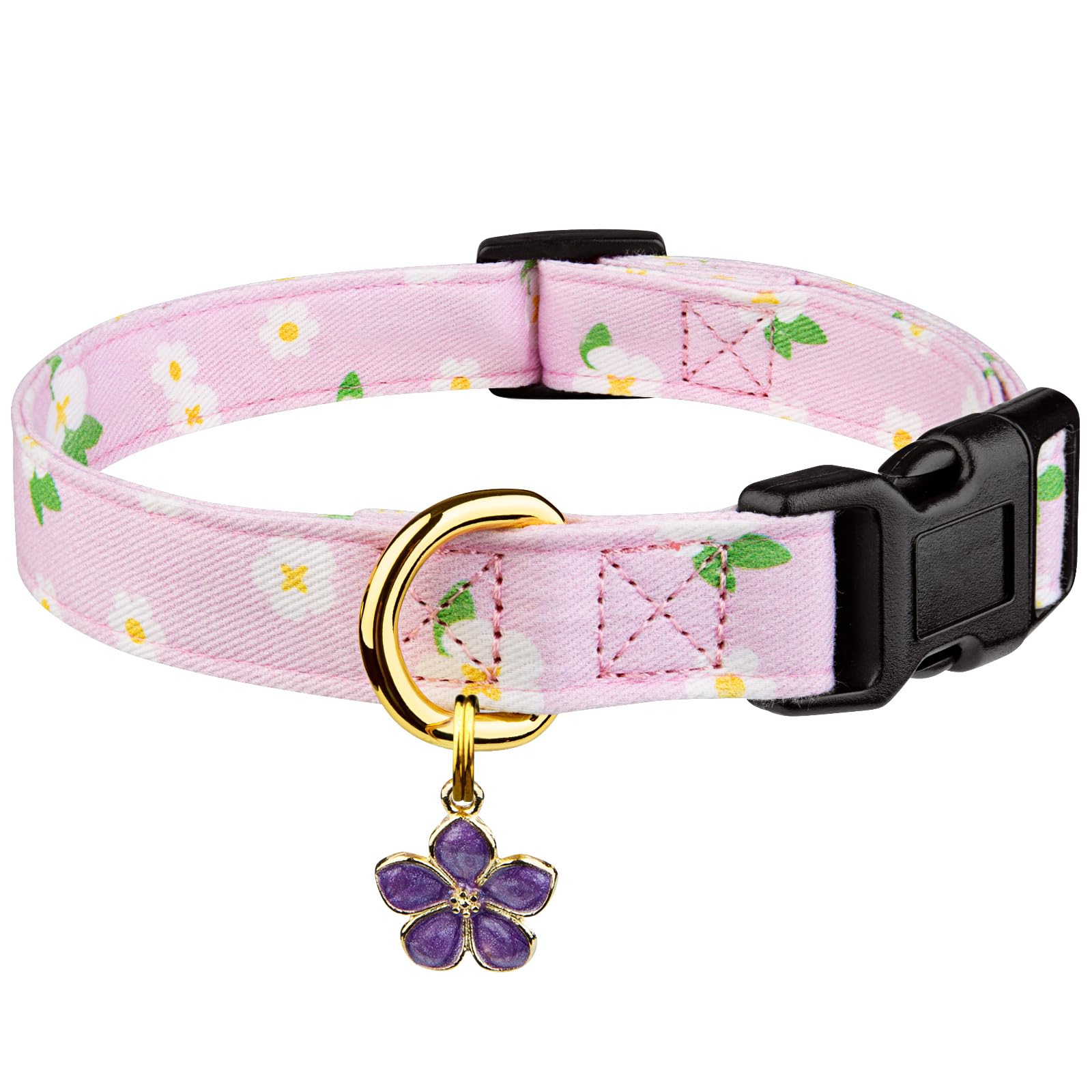 Cotton Handmade Dog Collar Cute And Distinctive Patterns Purple Flower With Pendant For Girl Boy Dogs Collars S