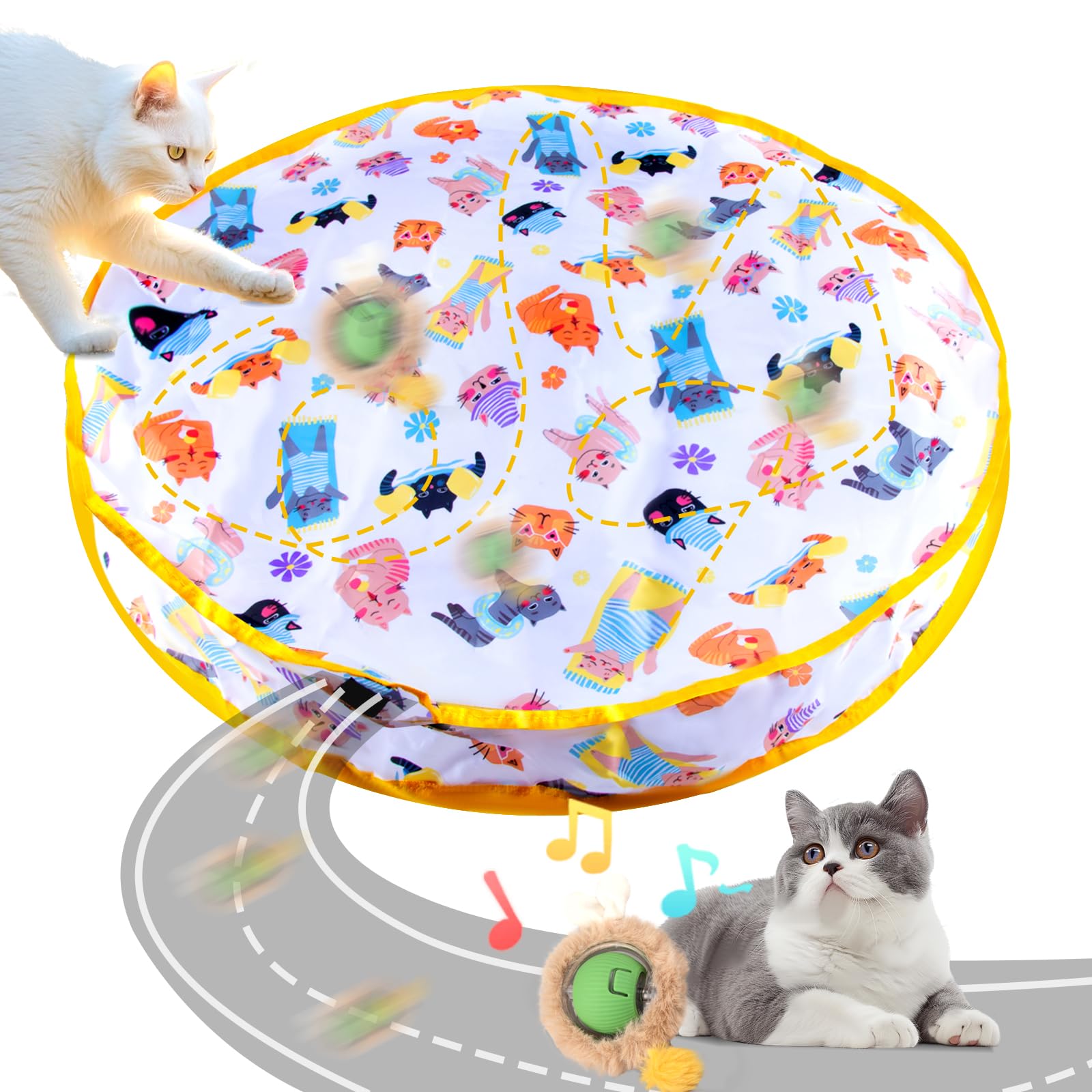 Luxsamg Interactive Cat Toys Fast Rolling Ball In Play Pouch, Motion Activate Chirping Cat Toy Hide And Seek Mouse Catching Game