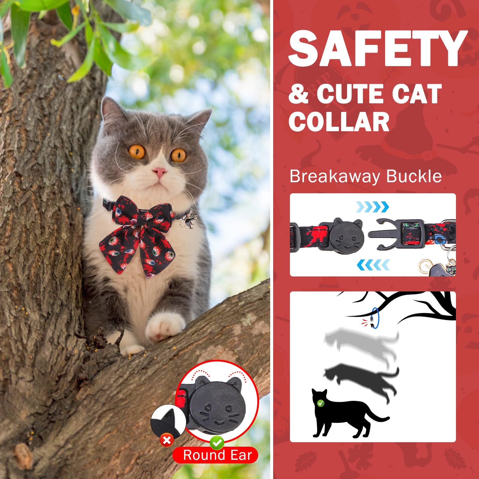 Scenereal Christmas Cat Collar With Bell & Stylish Bowtie, Classic Red Green Plaid Pattern Breakaway Cat Collars Accessories For