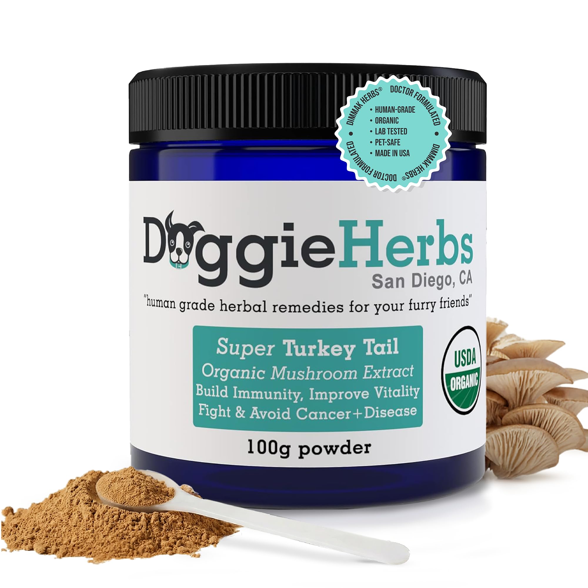 Doggie Herbs High Potency Turkey Tail Mushroom Extract - 55% Beta-Glucans (Coriolus Versicolor) - Clinical Strength Fruiting Bod