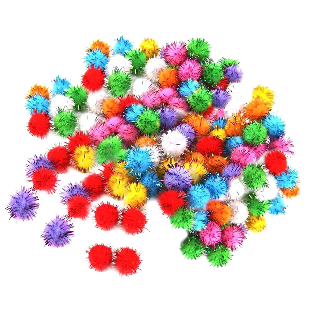 Generic Pack Of 100Pcs Mini Tinsel Sparkly Small Pom Pom Ball Cat Kitten Pet Bird Play Toys