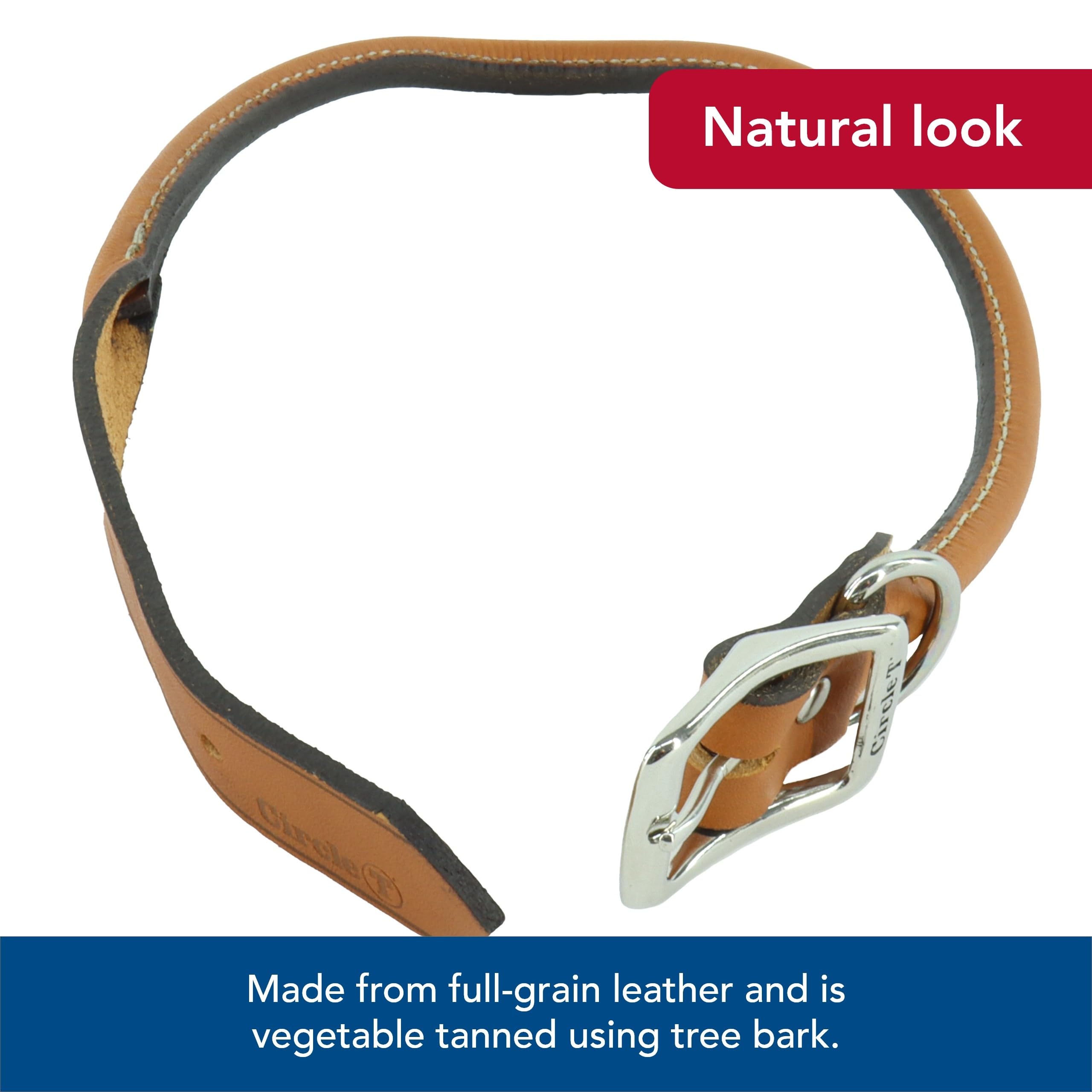 Coastal Pet - Circle T Oak Tanned Leather Round Dog Collar - Comfortable Dog Collar For Pets With Long Hair Or Sensitive Skin - Pet Collar Made From Full-Grain Leather - Tan, 3/8' X 12'