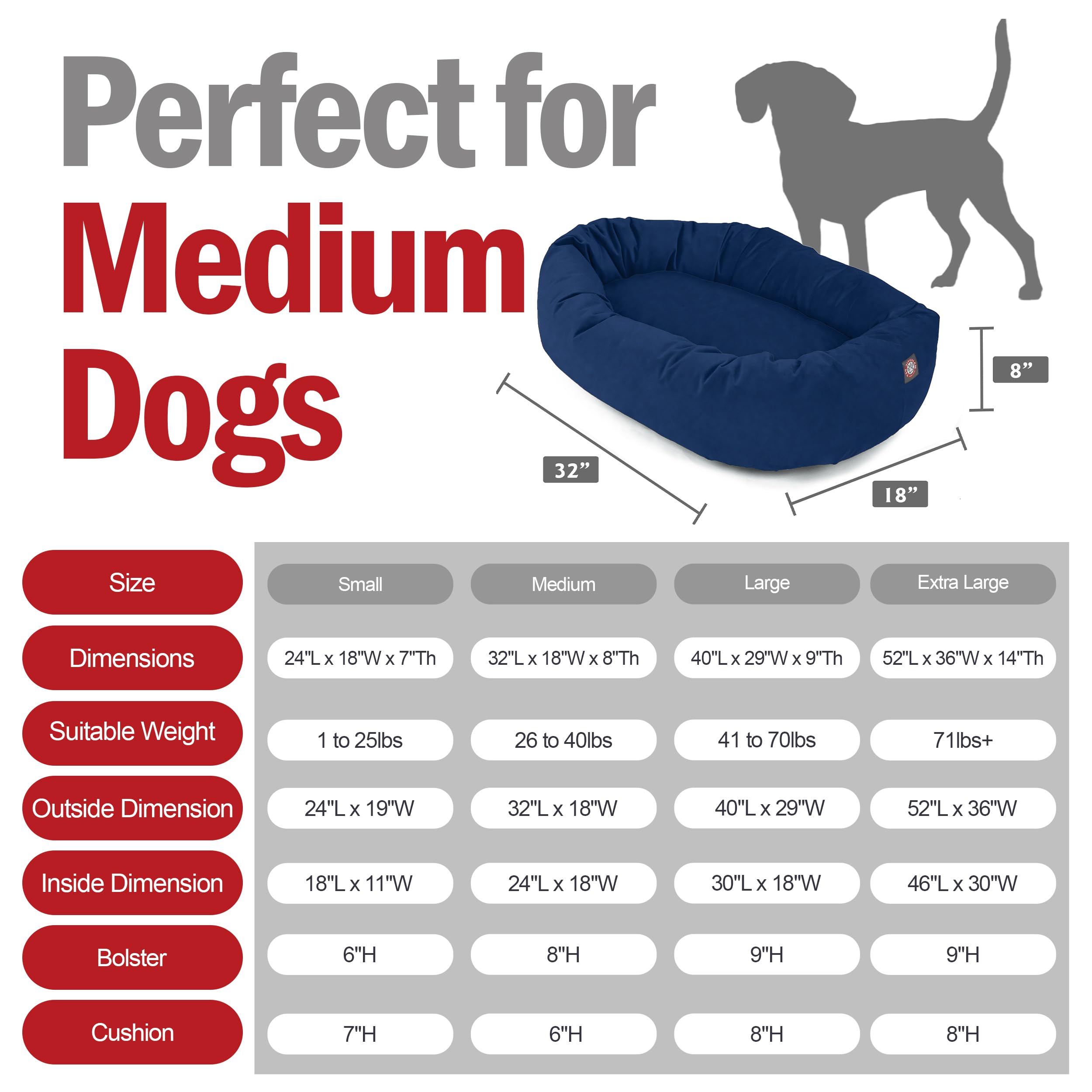 Majestic Pet 32 Inch Suede Shredded Memory Foam Mix Calming Medium Dog Bed Washable 32 x 23 x 7 - Cozy Soft Round Donut Dog Bed