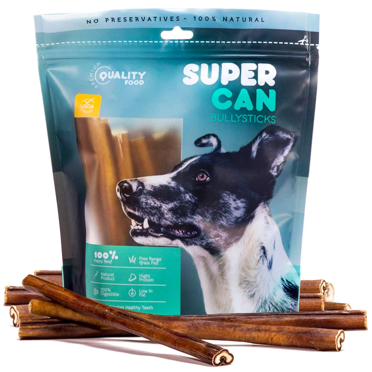 Supercan Bully Sticks For Dogs 12' (20 Count) -100% Natural Farm Raised Beef Dog Chews. Free Range Grass Fed Non-Gmo Treats For Dogs