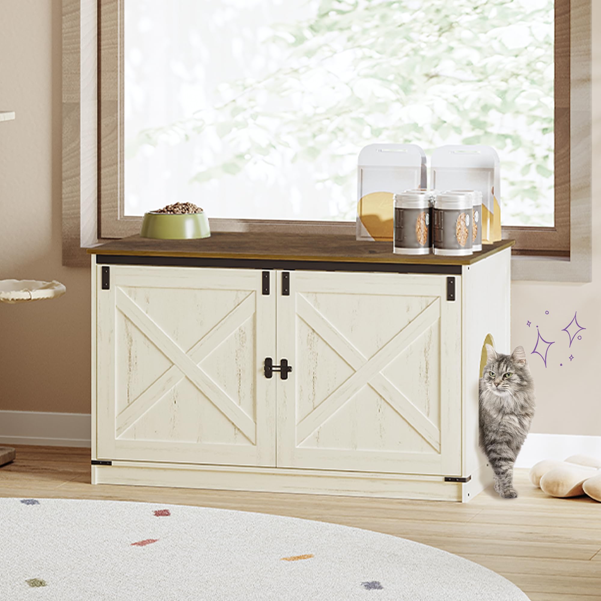 Hzuaneri Cat Litter Box Enclosure, Hidden Litter Box Furniture With Removable Dividers, Reversible Entrance Left Or Right Side,C