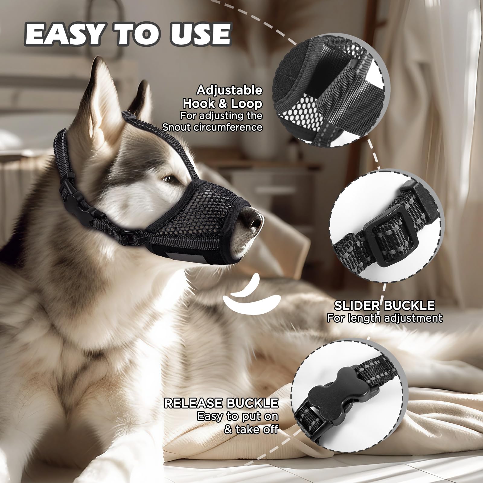 Bonthee Dog Muzzle,Soft Mesh Muzzle For Small Medium Large Dogs To Prevent Biting,Pets Muzzle For Chihuahua Poodle Husky Labrado