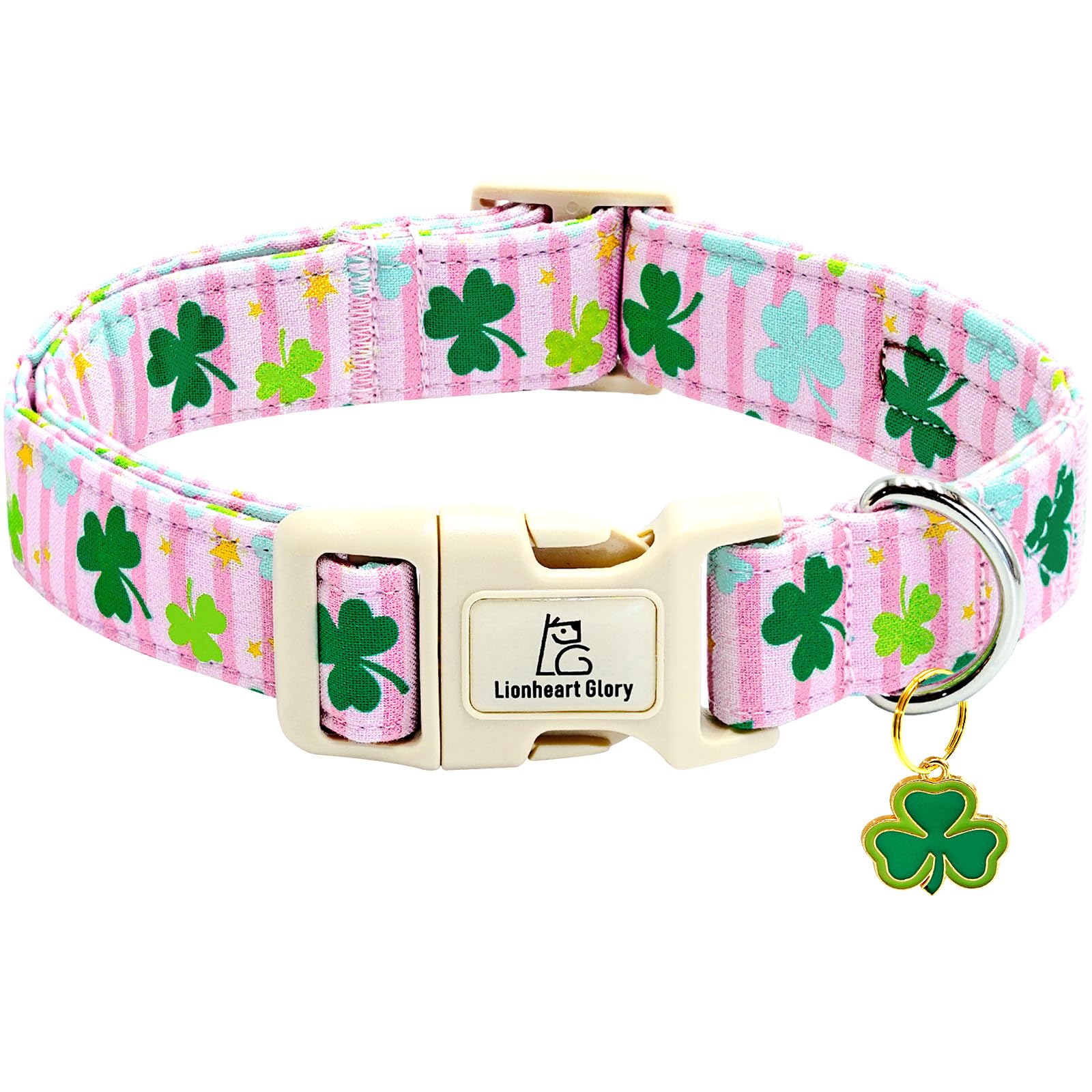 Lionheart Glory St. Patrick Dog Collar-Lucky Clover Shamrock Pink Collars For Small Dogs Spring Female Trefoil Dog Collar Adjust