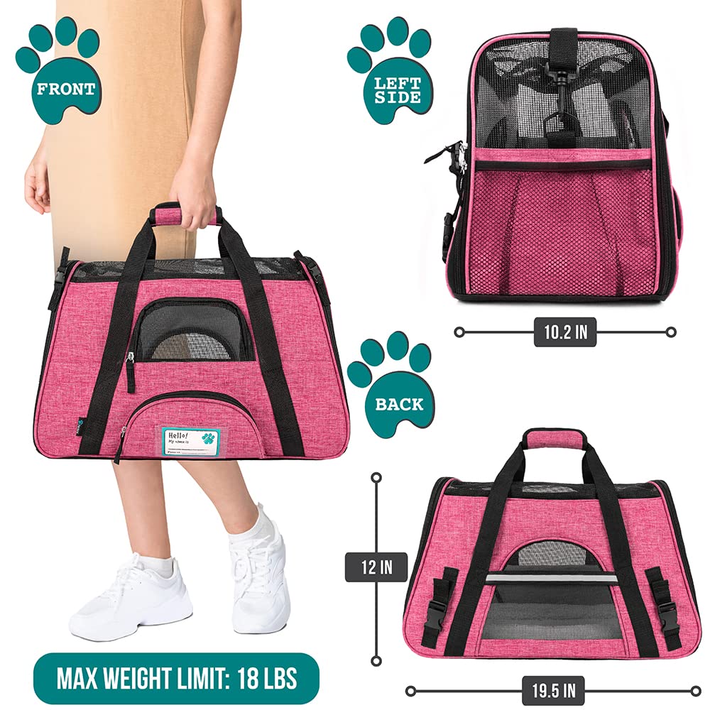 Petami Airline Approved Pet Carrier For Cat, Soft Sided Dog Carrier For Small Dog, Cat Travel Supplies Accessories Indoor Cat, Ventilated Pet Carrying Bag Medium Large Kitten Puppy, Large Heather Pink
