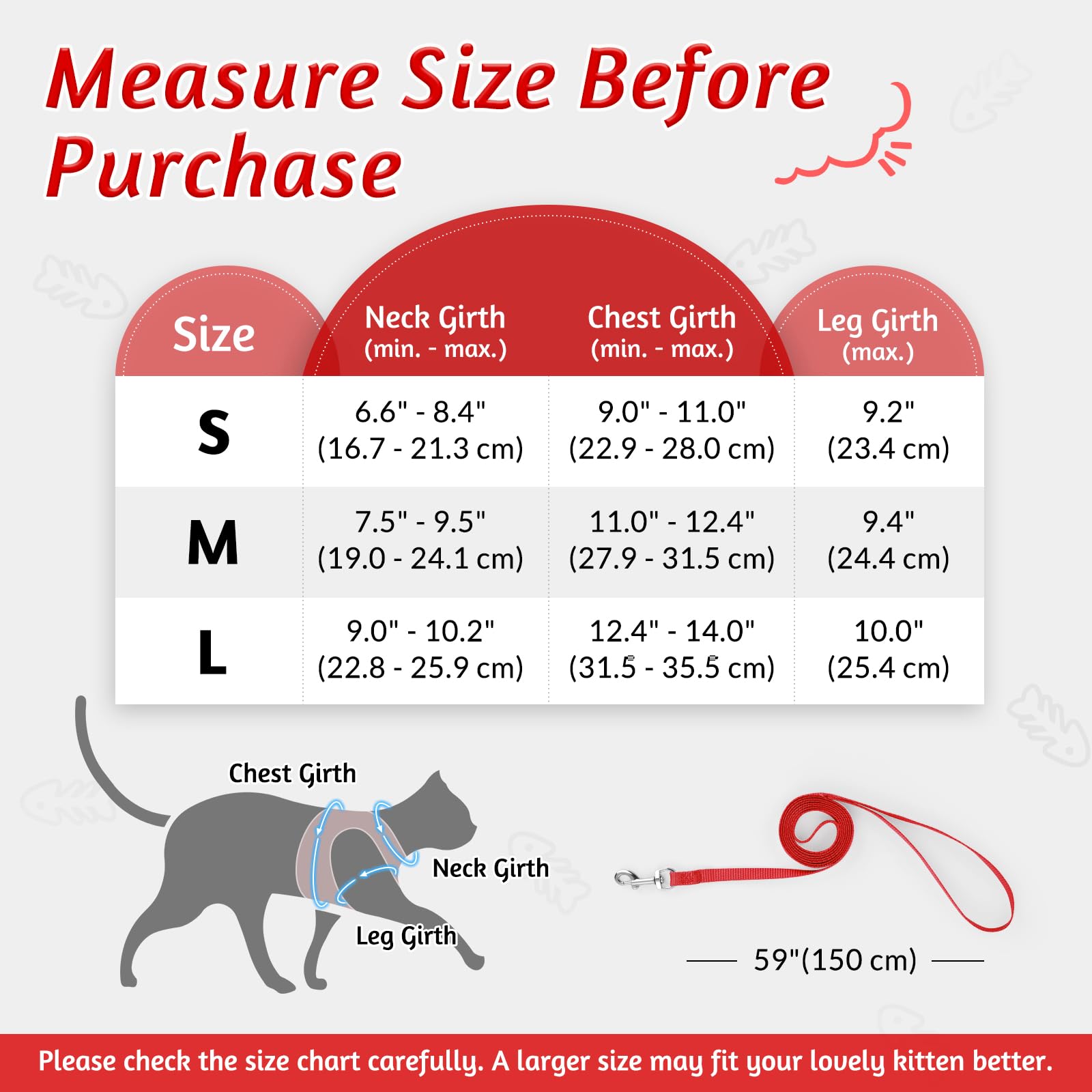 Rabbitgoo Cat Harness And Leash Set For Walking Escape Proof, Adjustable Soft Kittens Vest With Reflective Strip For Cats, Comfortable Outdoor Vest, Red, M