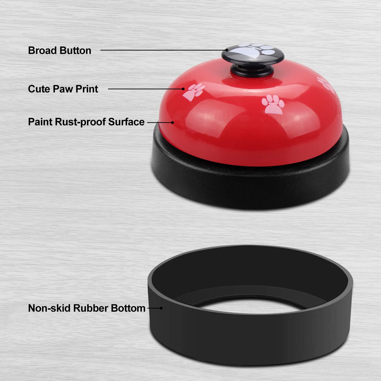 Comsmart Dog Puppy Cat Kitten Potty Training Bells, 2 Metal Dog Paw Print Bells With Non-Skid Rubber Base For Pet Interactive Ga