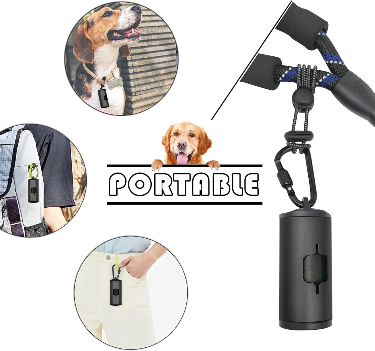 Shaouman Metal Dog Poop Bags Holder Aluminum Poo Bags Dispenser With Pet Waste Bags 3 Leash Clasp And Elastic Rope For Used Bags(1 Holder 135 Bags,Black)