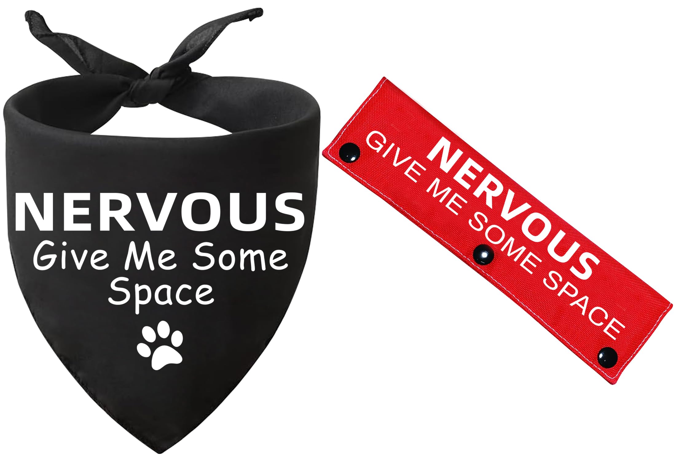 Advivio 2 Pieces Nervous Give Me Some Space Black Dog Scarf Bandana with Red Dog Leash Wrap, Pet Birthday Gift and Dog Lovers Ow