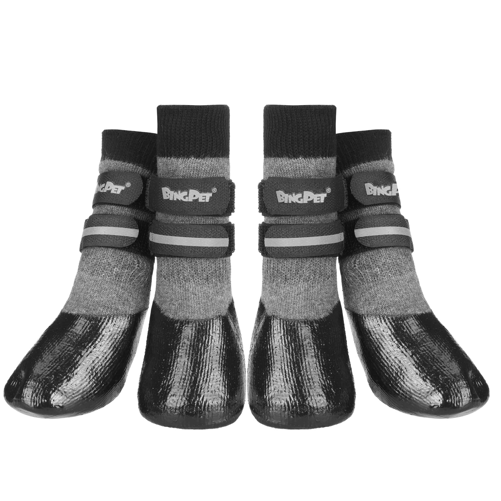 Bingpet Anti-Slip Dog Socks, Waterproof Paw Protectors With Reflective Straps, Dog Boots For Hot Pavement For All Season, Dog Shoes With Traction Control For Indoor & Outdoor Wear, 4Pcs