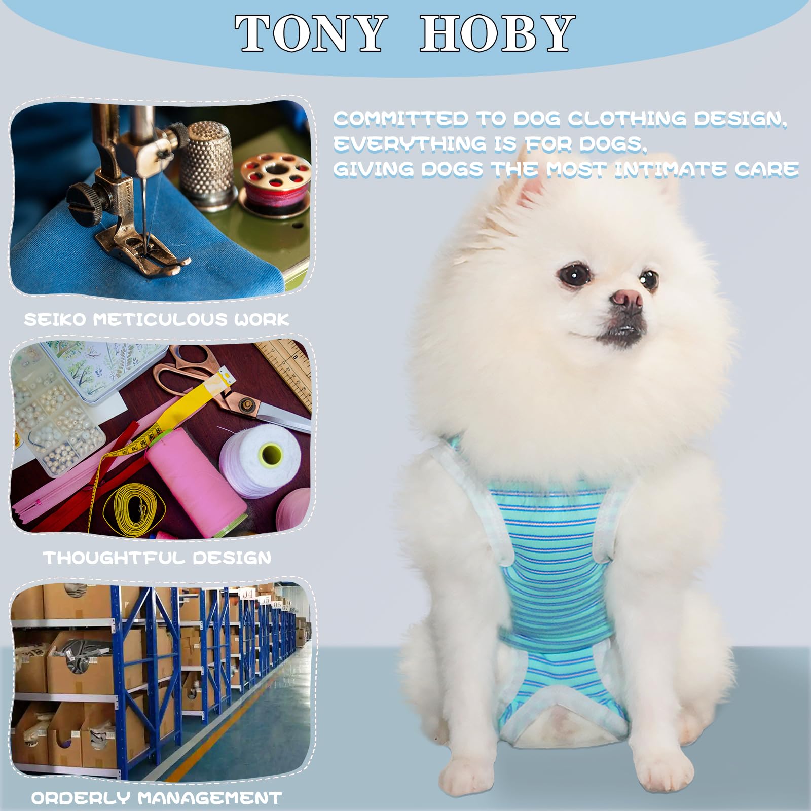 TONY HOBY Dog Pajamas - Soft Polyester Blend Jumpsuit for Small Medium Dogs, X-Large, Blue & Green Stripes
