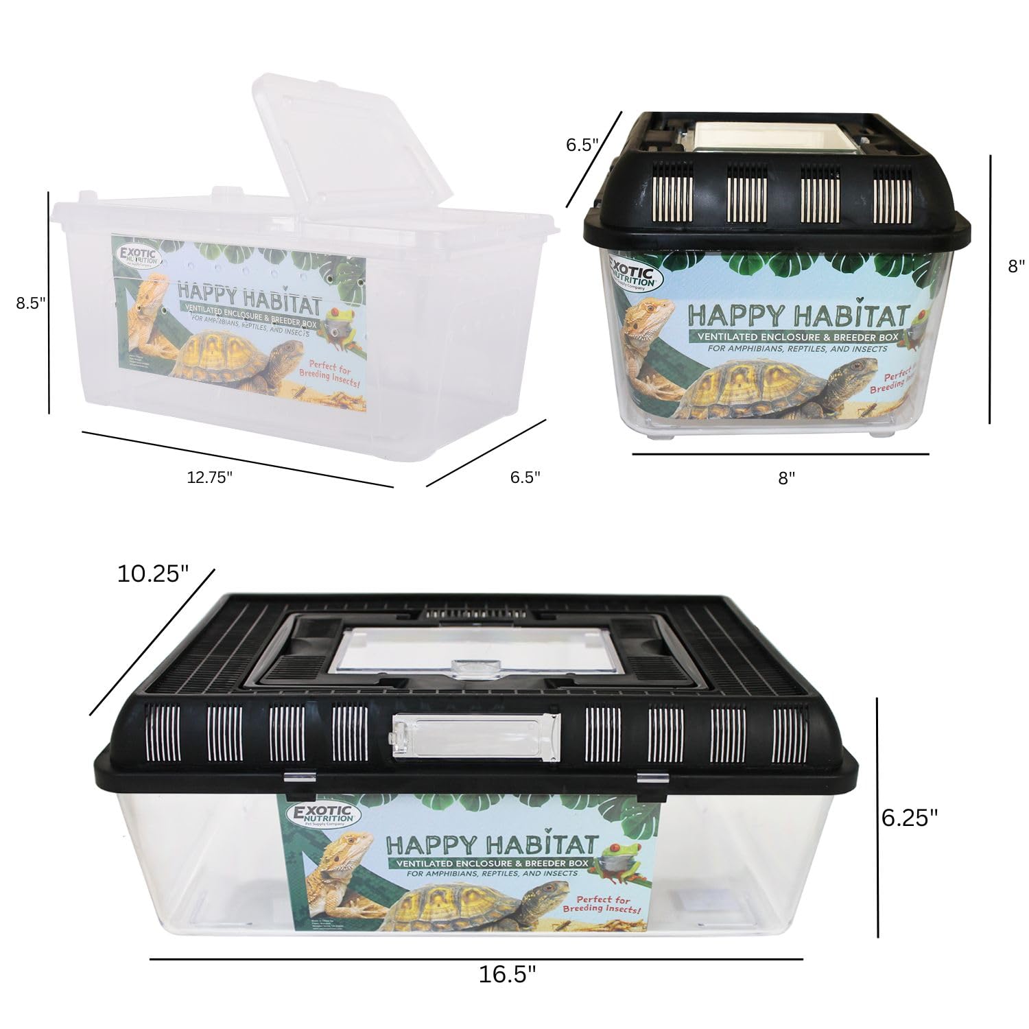 Happy Habitat - Ventilated Enclosure & Breeder Box - For Live Feeder Insects, Reptiles, Amphibians & Other Small Pets - Durable