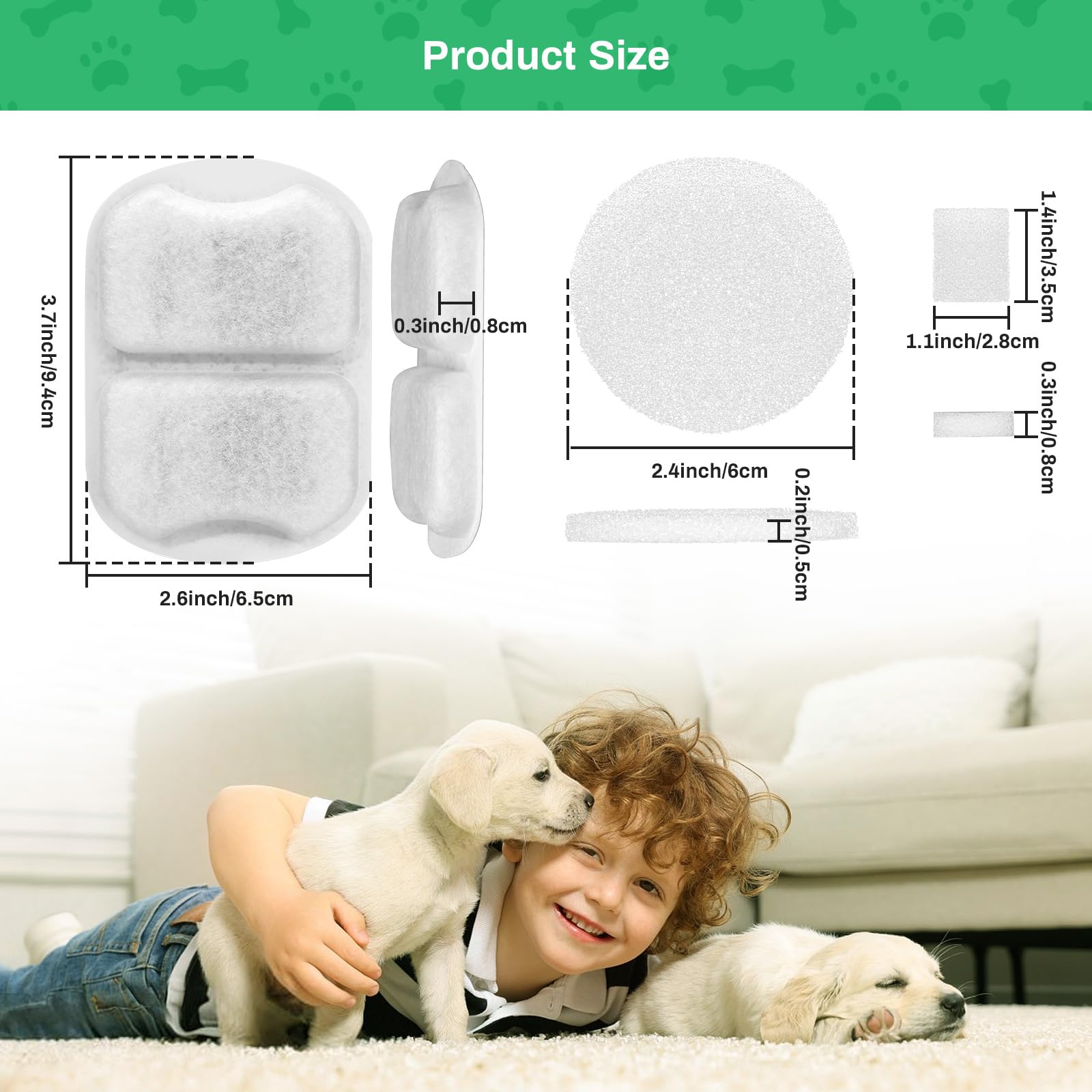 8-Pack Cat Fountain Filter For 7L/230Oz/1.8G Stainless Steel Dog Dispenser, 8 Sets Of Dog Water Fountain Replacement Filter/Foam