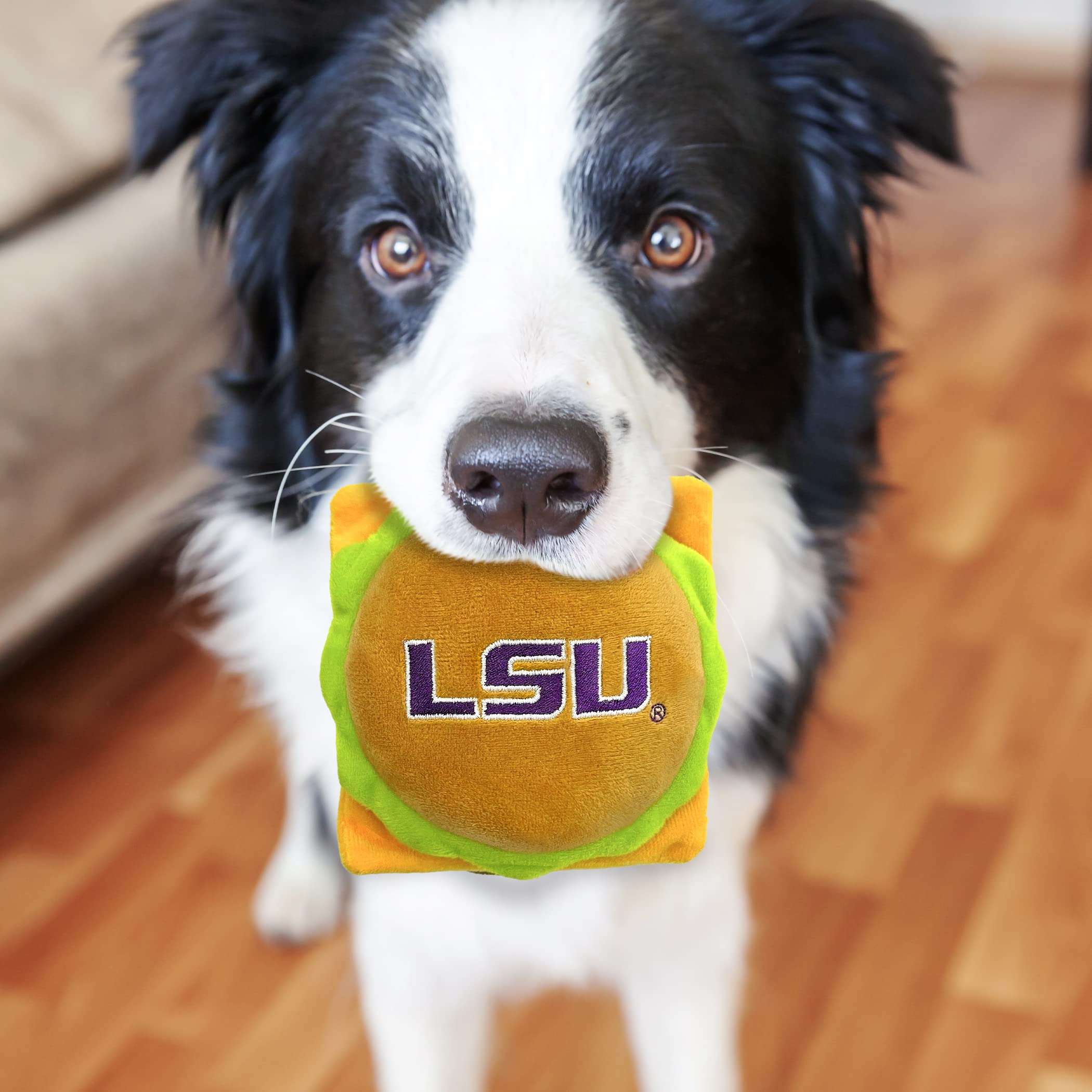 Pets First Ncaa Lsu Tigers Cheeseburger Plush Dog & Cat Squeak Toy- Cutest Stadium Hamburger Snack Plush Toy For Dogs & Cats Wit