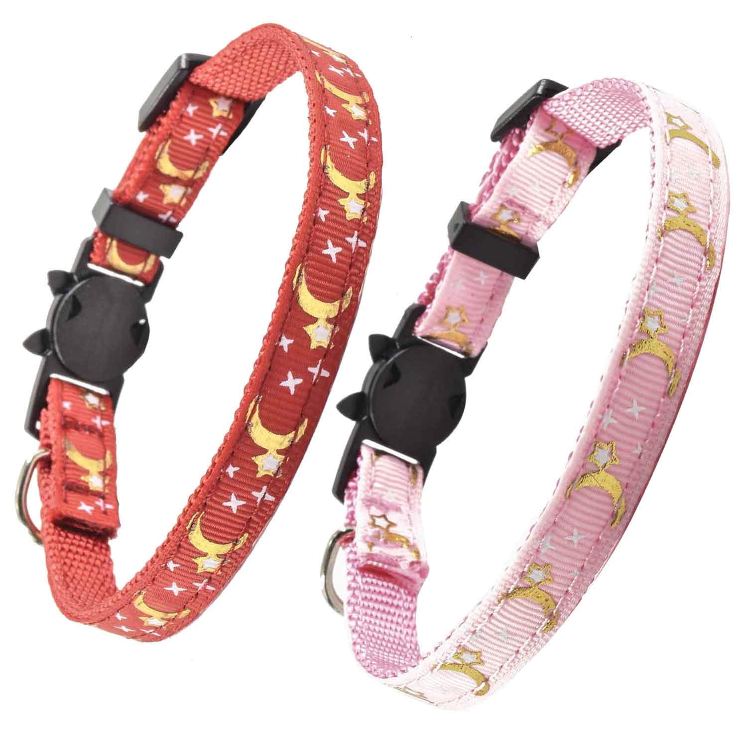 2 Pcs Breakaway Cat Collar With Bell, Cute Adjustable Kitten Collars With Accessories (Red Pink)