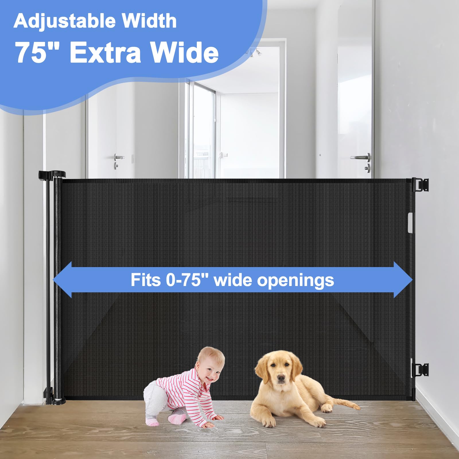 42'' Tall X 75'' Wide Extra Tall Dog Gate Tall Dog Gates for Doorways Dog Gates for The House Extra Tall Retractable Baby Gates
