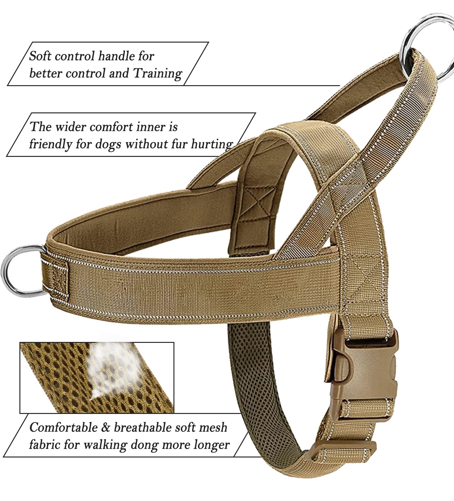 Qifbyfb No Pull Dog Harness For Medium Large Dog, Reflective Escape Proof Adjustable No Pulling Dog Harness, Dog Harness Brown S